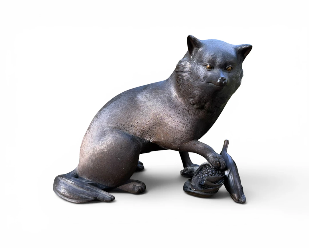 Japanese bronze okimono, Tanuki, Shosai, Meiji Period.