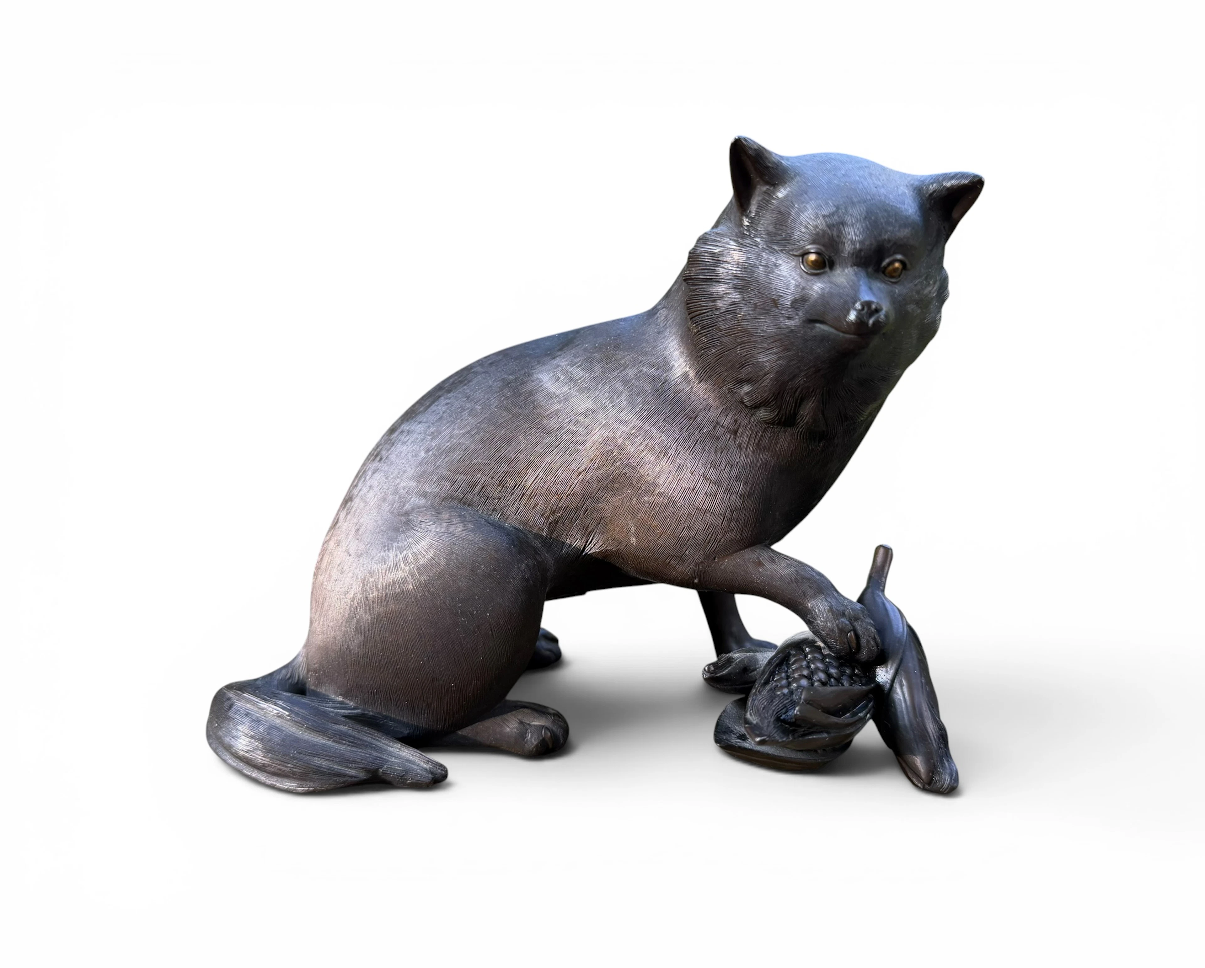 Japanese bronze okimono, Tanuki, Shosai, Meiji Period.