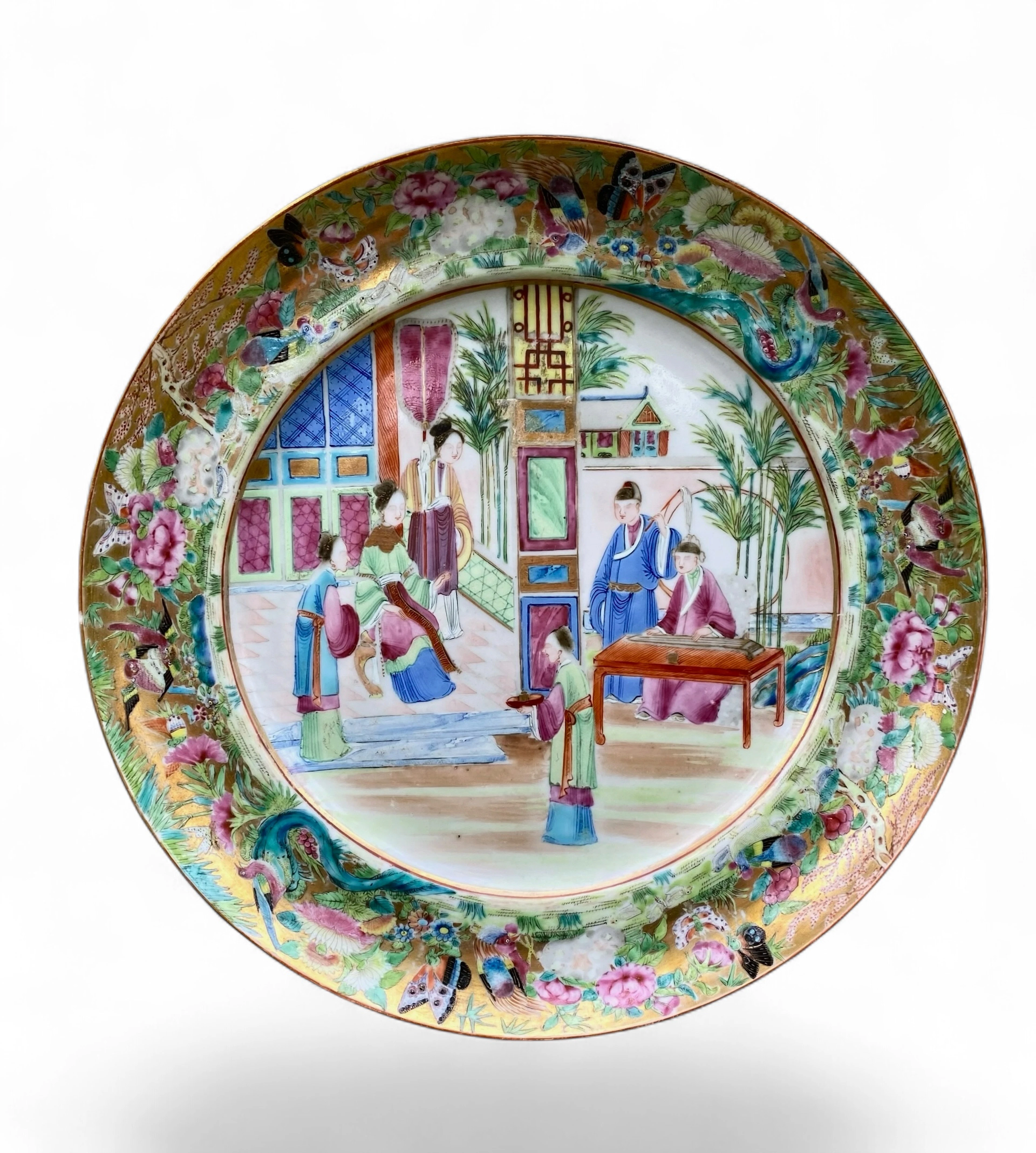 Chinese porcelain famille rose plate, c. 1840, Qing Period.