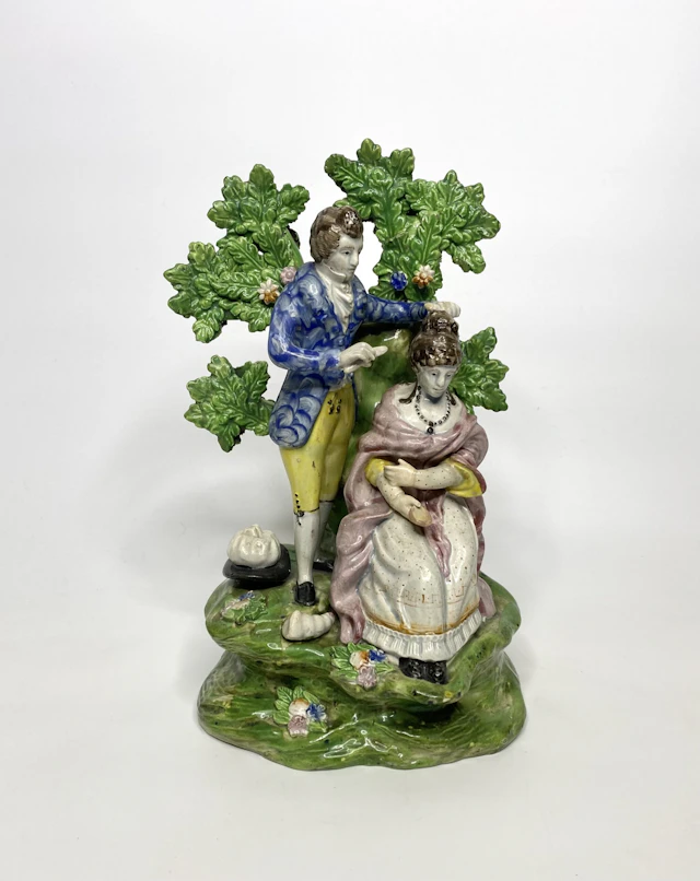 Staffordshire pottery bocage group ‘Hairdresser’, c. 1820.