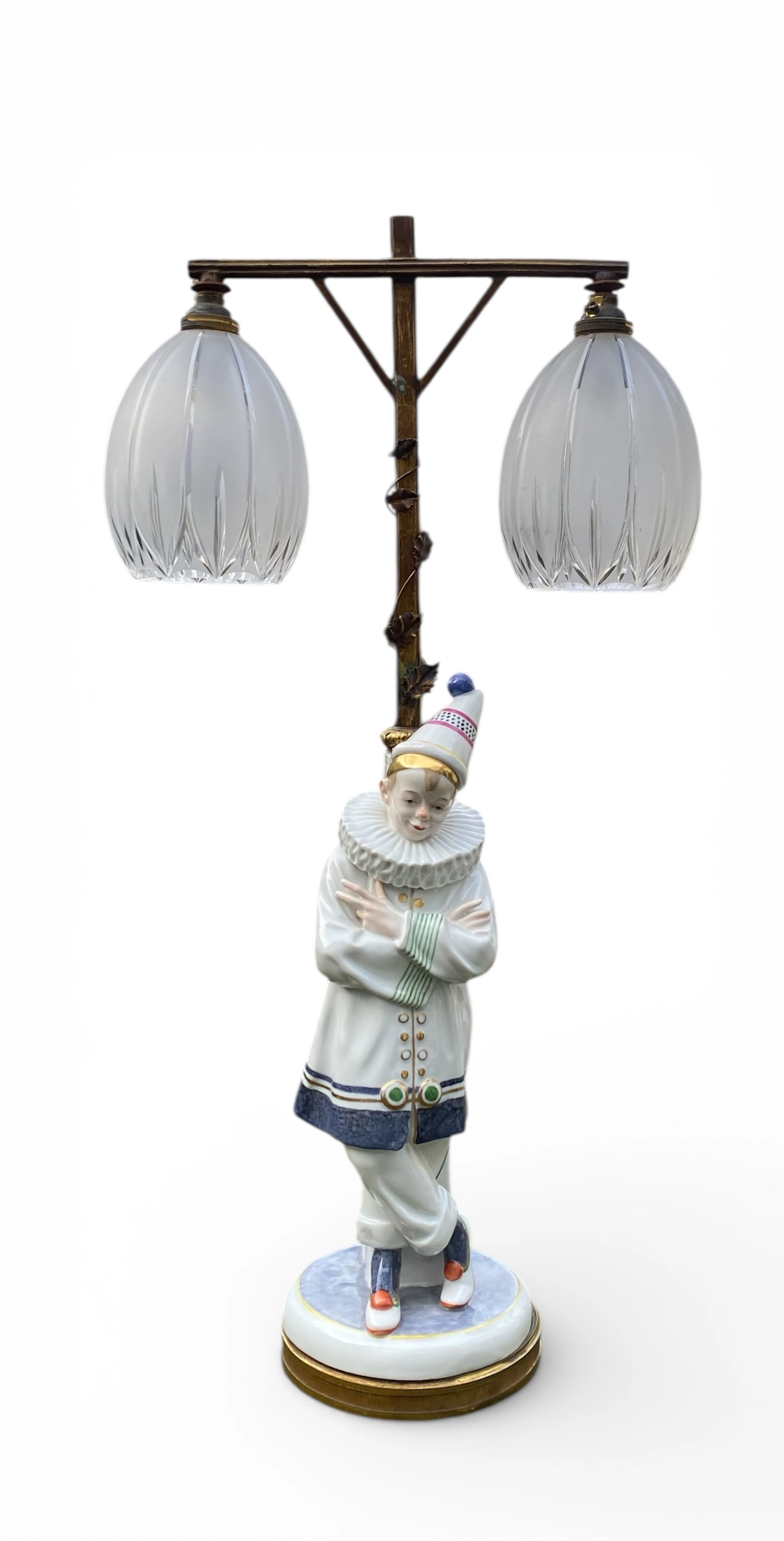 Karl Ens porcelain Pierrot and bronze lamp, c. 1920.