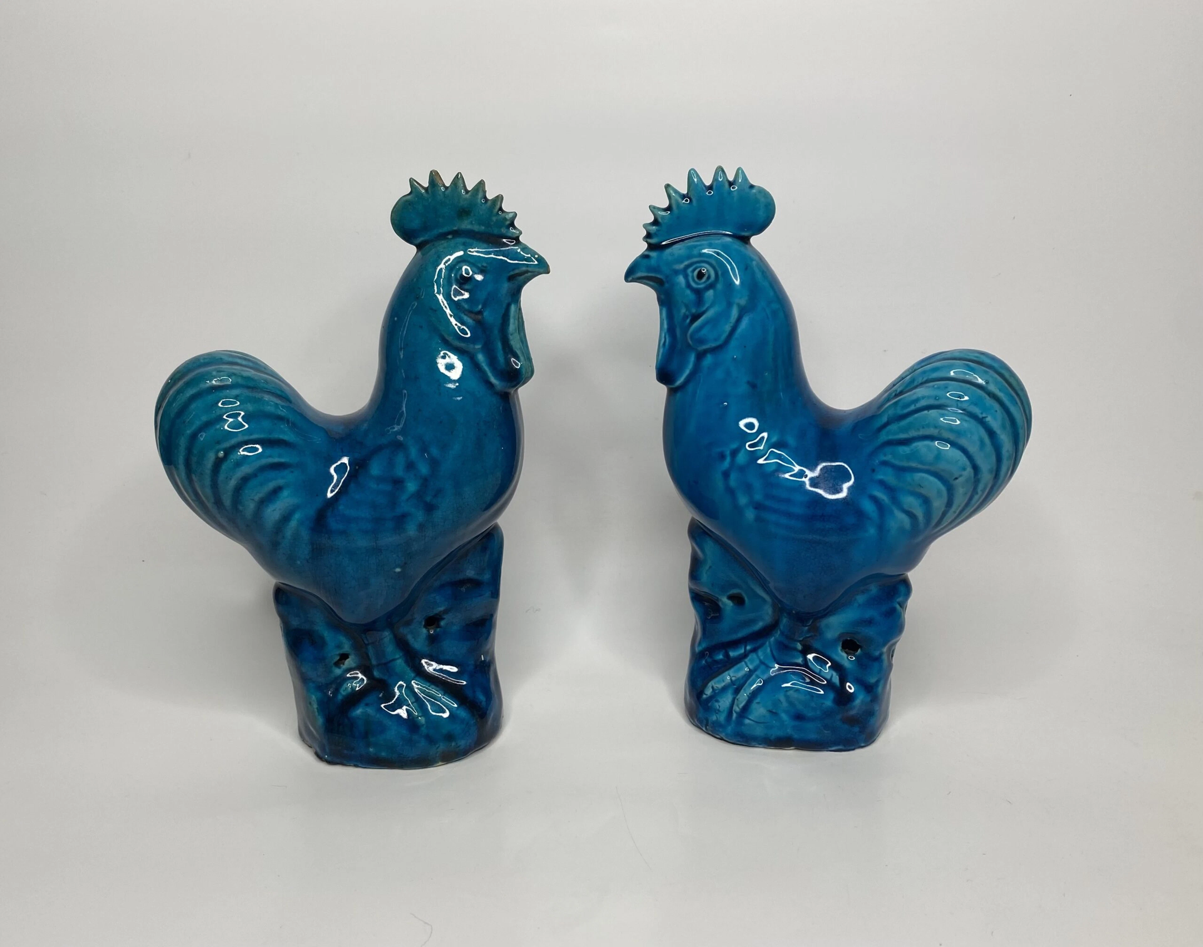 Pair Chinese porcelain cockerels, c. 1880, Qing Dynasty.