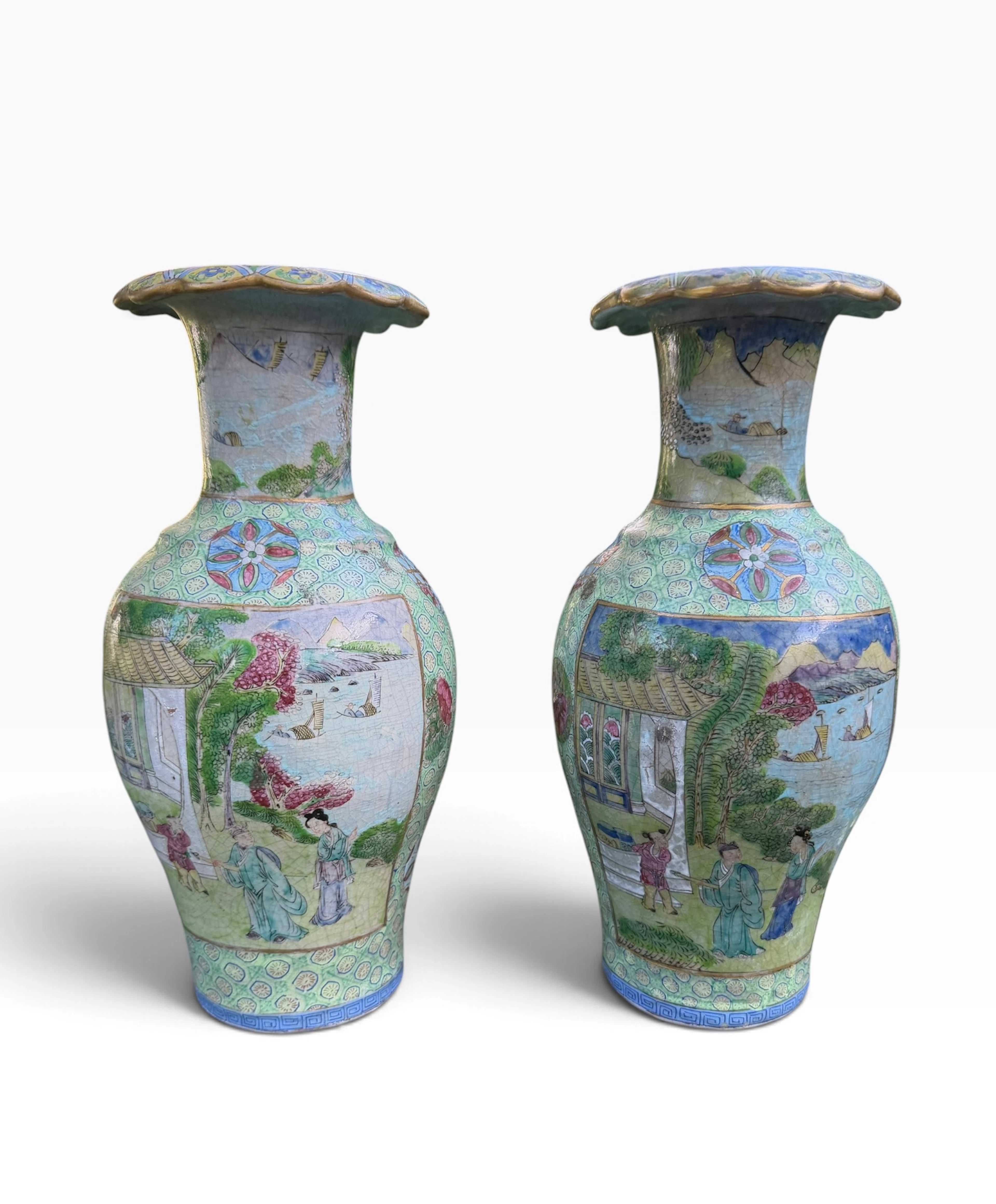 Pair Chinese enamelled Yixing stoneware vases, 19th Century.