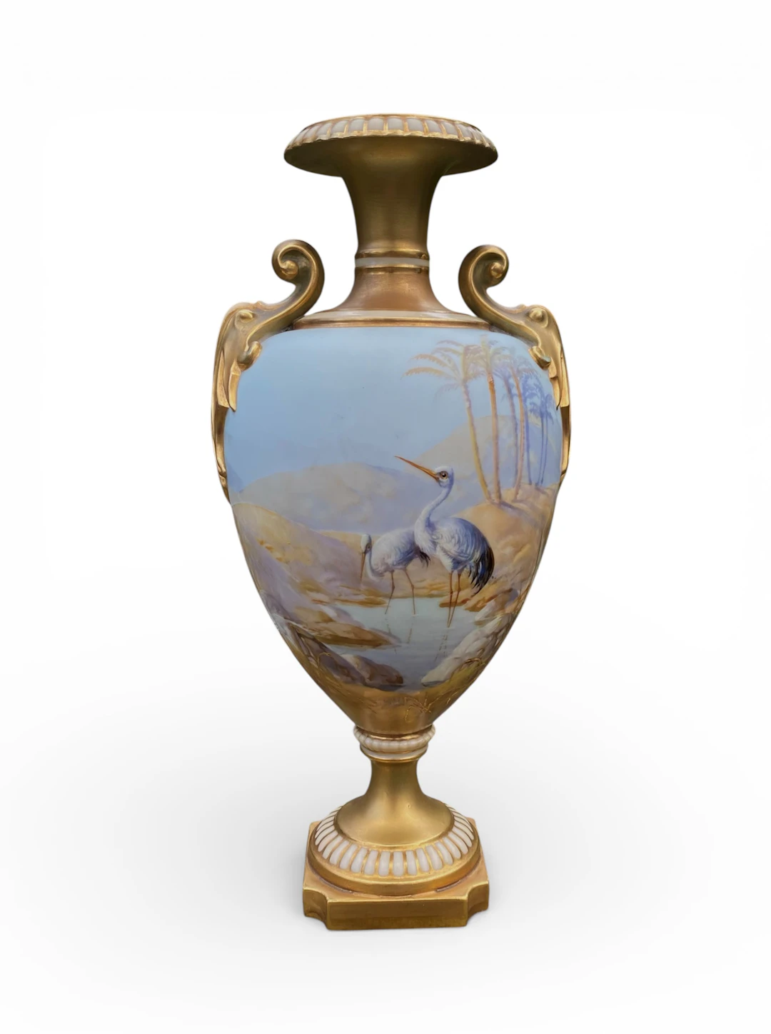 Royal Worcester vase, Storks, Walter Powell, d. 1913.