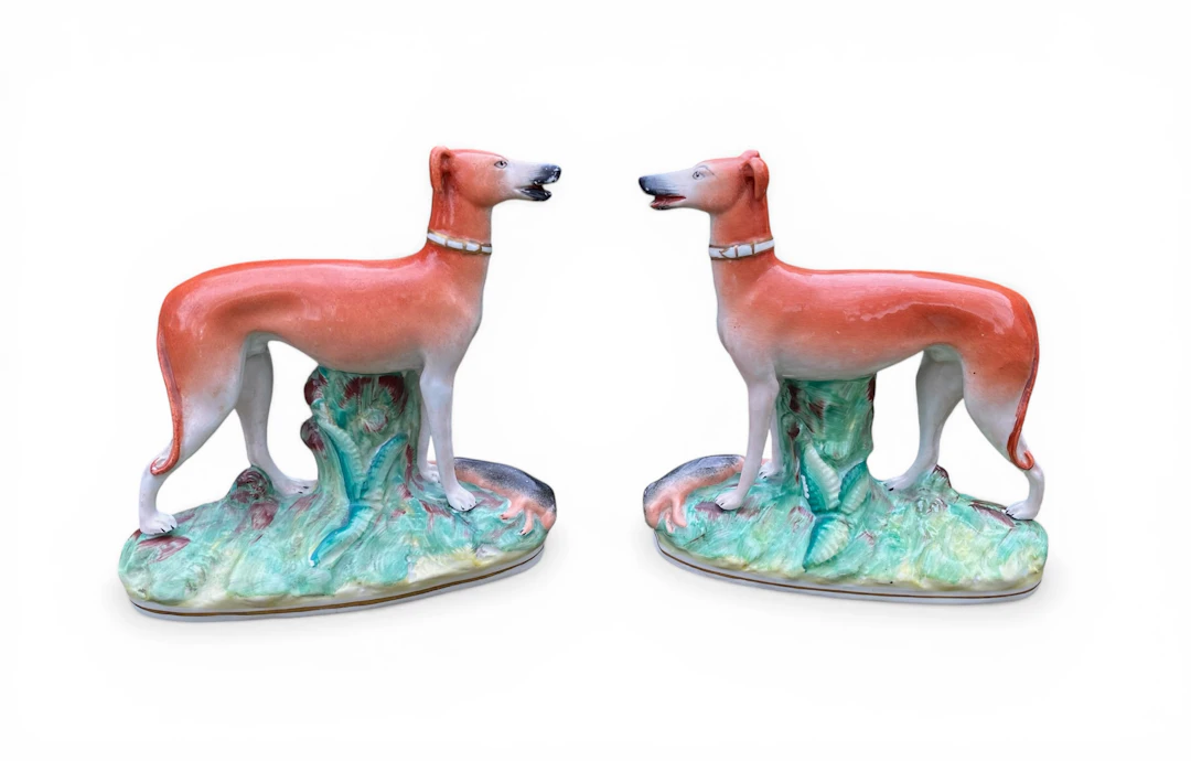 Staffordshire pottery Greyhounds, Thomas Parr, c. 1850.