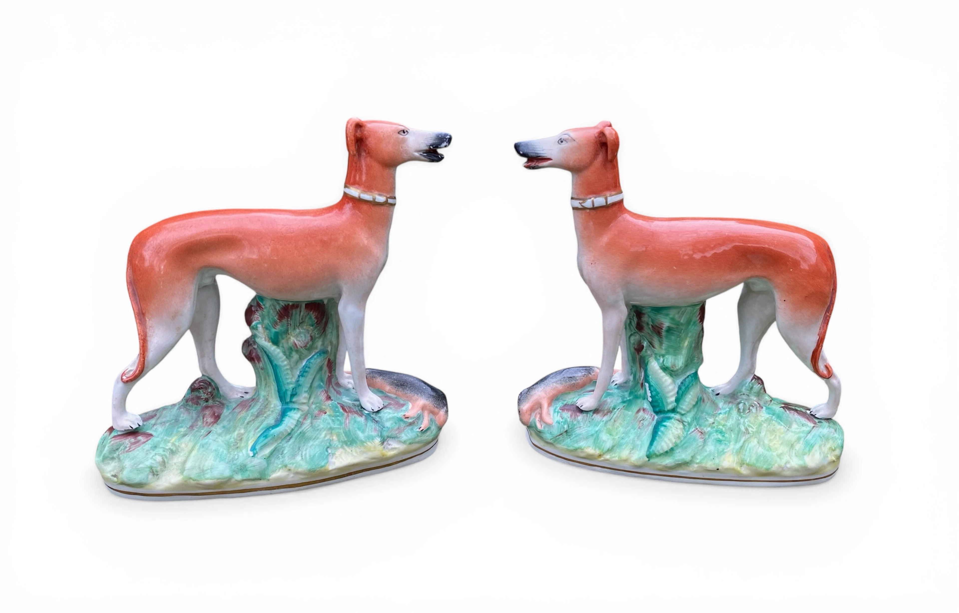 Staffordshire pottery Greyhounds, Thomas Parr, c. 1850.