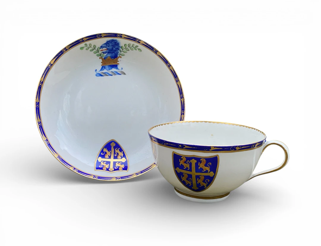 Derby porcelain Bishop of Durham cup & saucer, c. 1790.