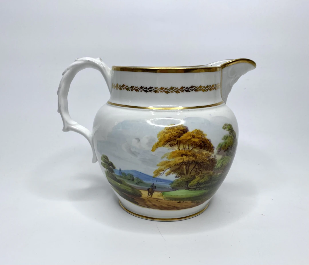 New Hall porcelain water jug monogrammed ‘J.H.’, c. 1815.