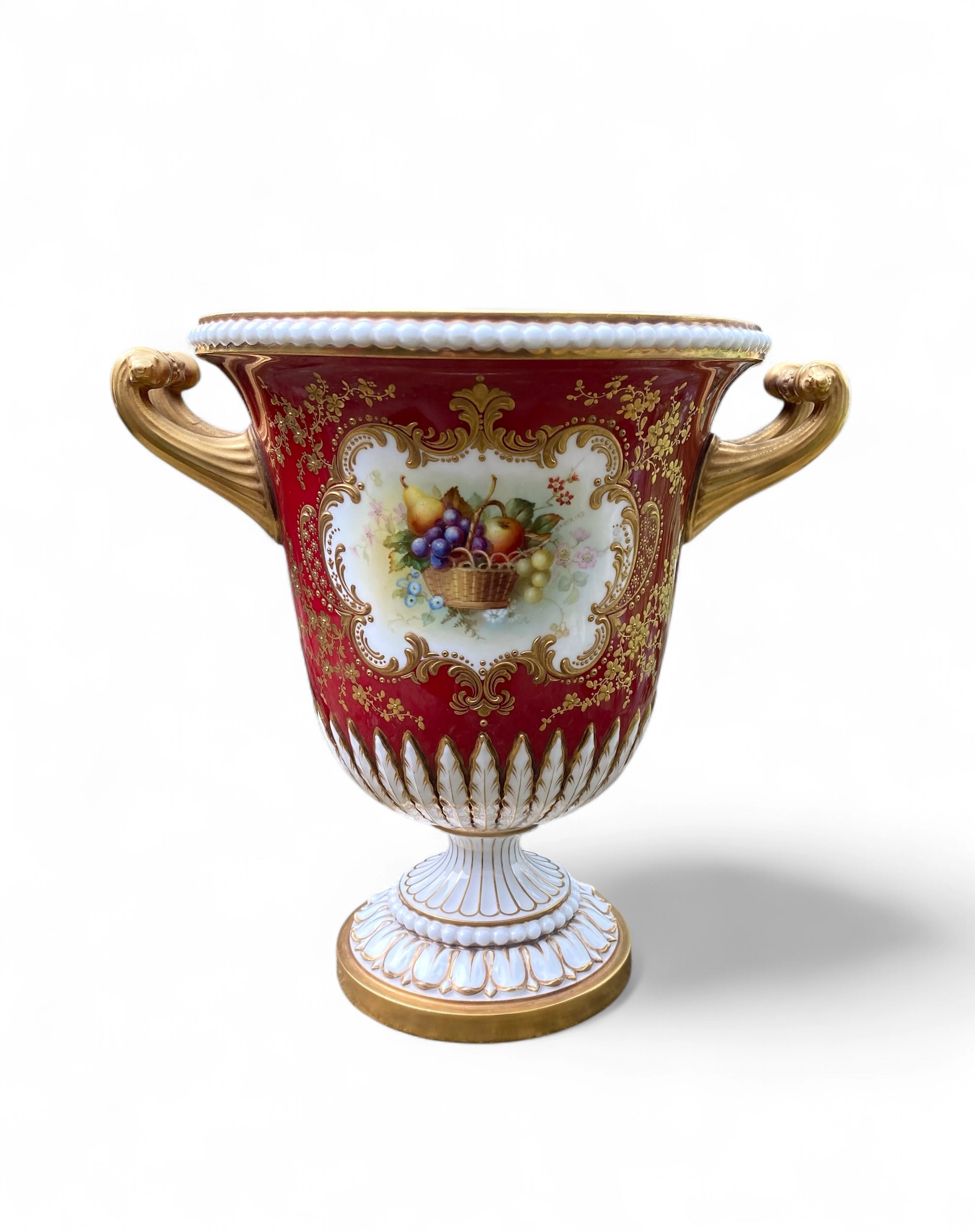 Royal Worcester porcelain vase, William Hawkins, d. 1902.
