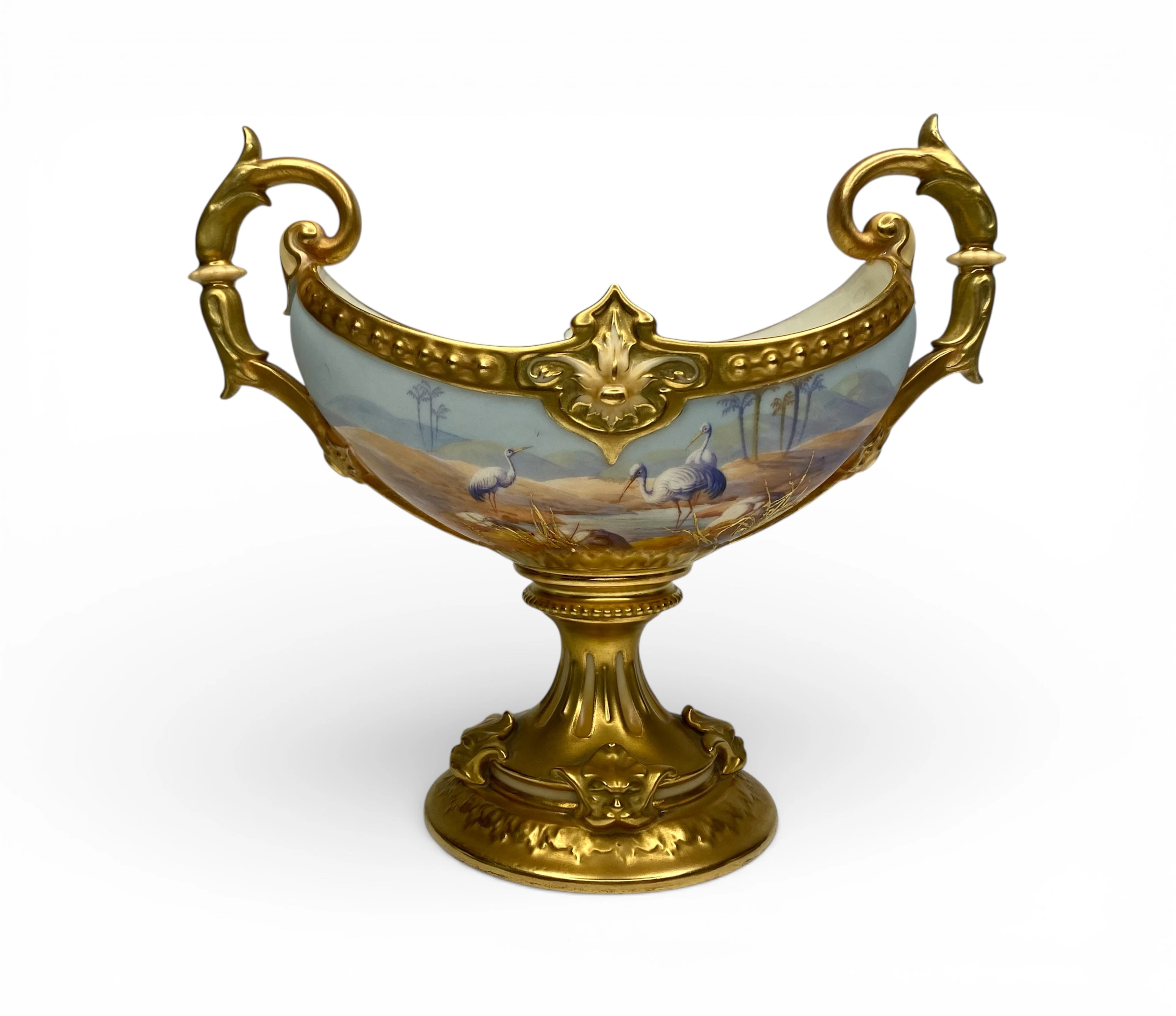 Royal Worcester vase, Storks, Albert Shuck, dated 1914.