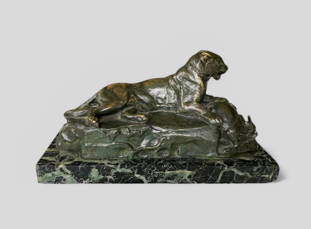 Bronze Panther Holding a Muntjac Deer, Antoine-Louis Barye, c. 1865.