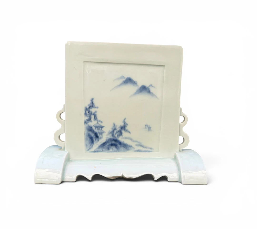 Hirado porcelain table screen, c. 1880, Meiji Period.