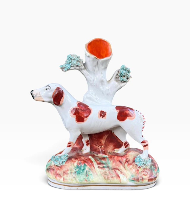 Staffordshire pottery Pointer spill vase, Thomas Parr, c. 1860.