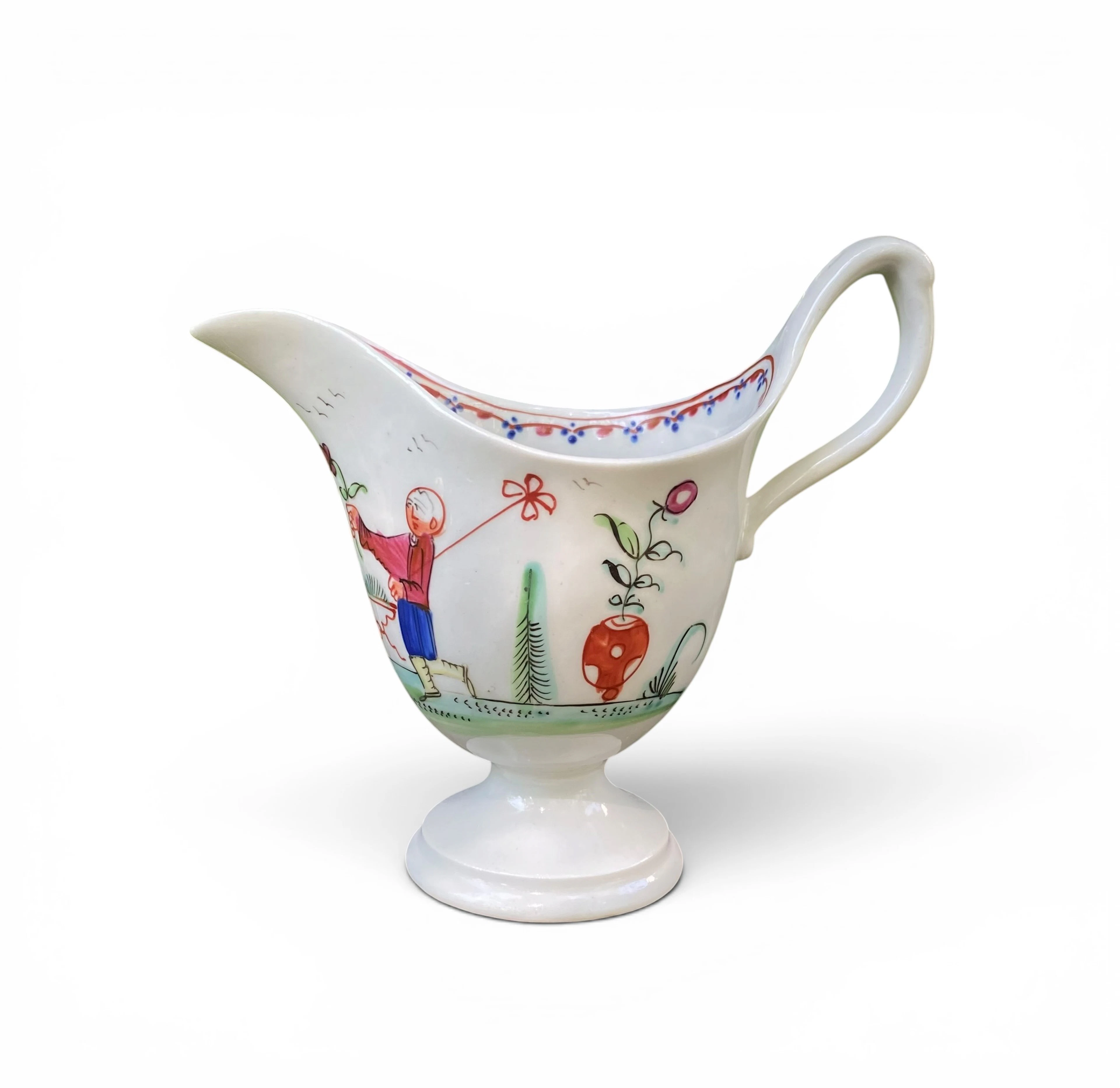 New Hall porcelain clip handled cream jug, pattern 20, c. 1790.