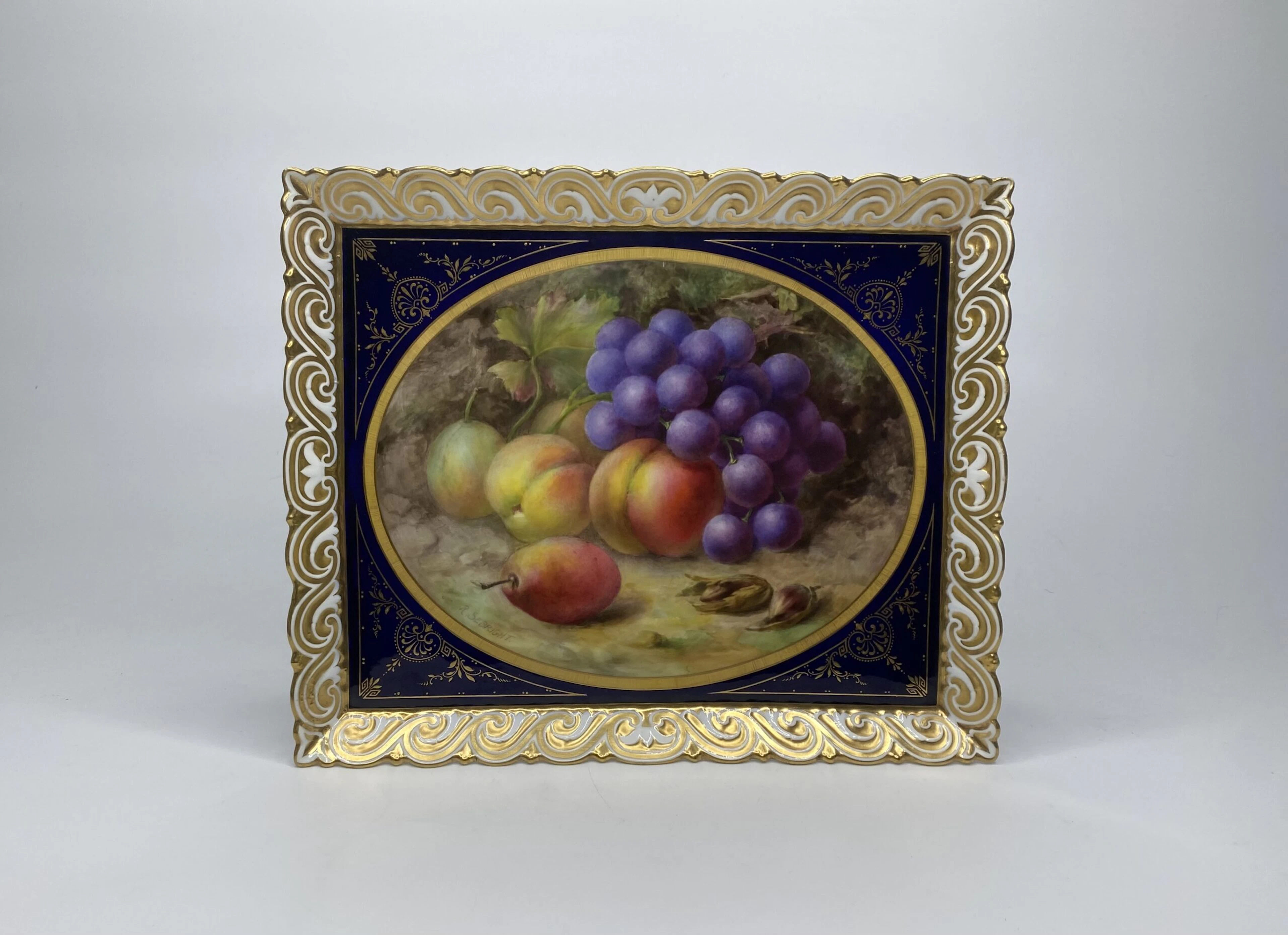Royal Worcester porcelain tray. Fruit, Richard Sebright, dated 1908.