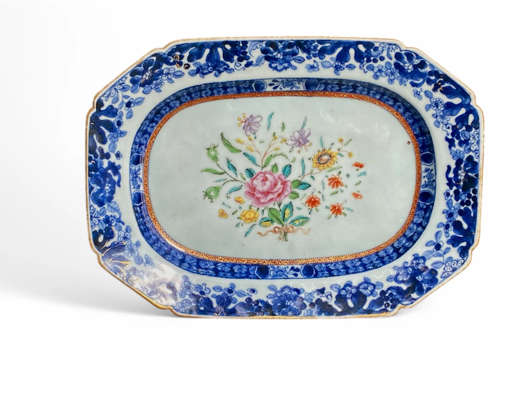 Chinese porcelain meat plate, famille rose, c. 1760. Qianlong.