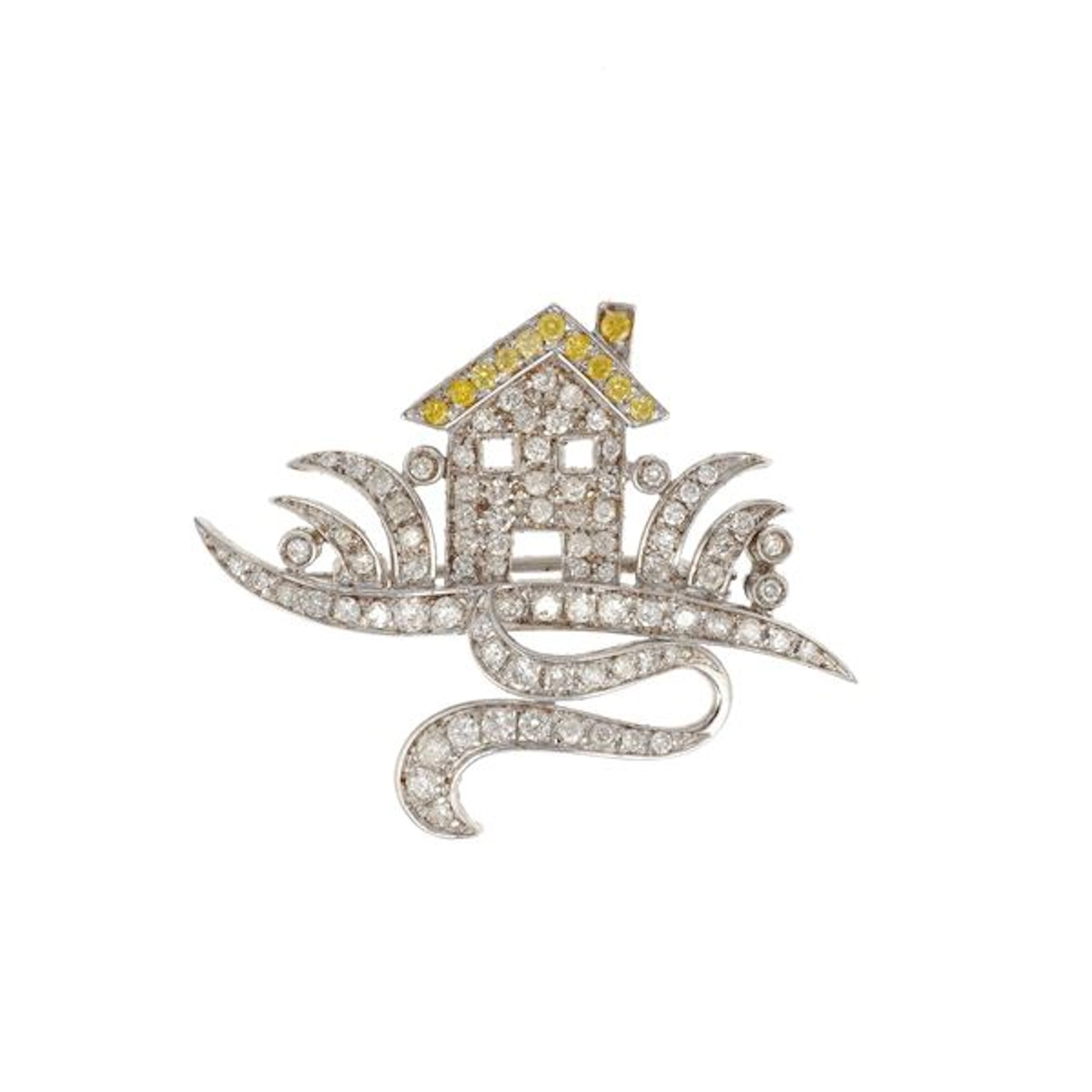 Diamond and gold "home" brooch