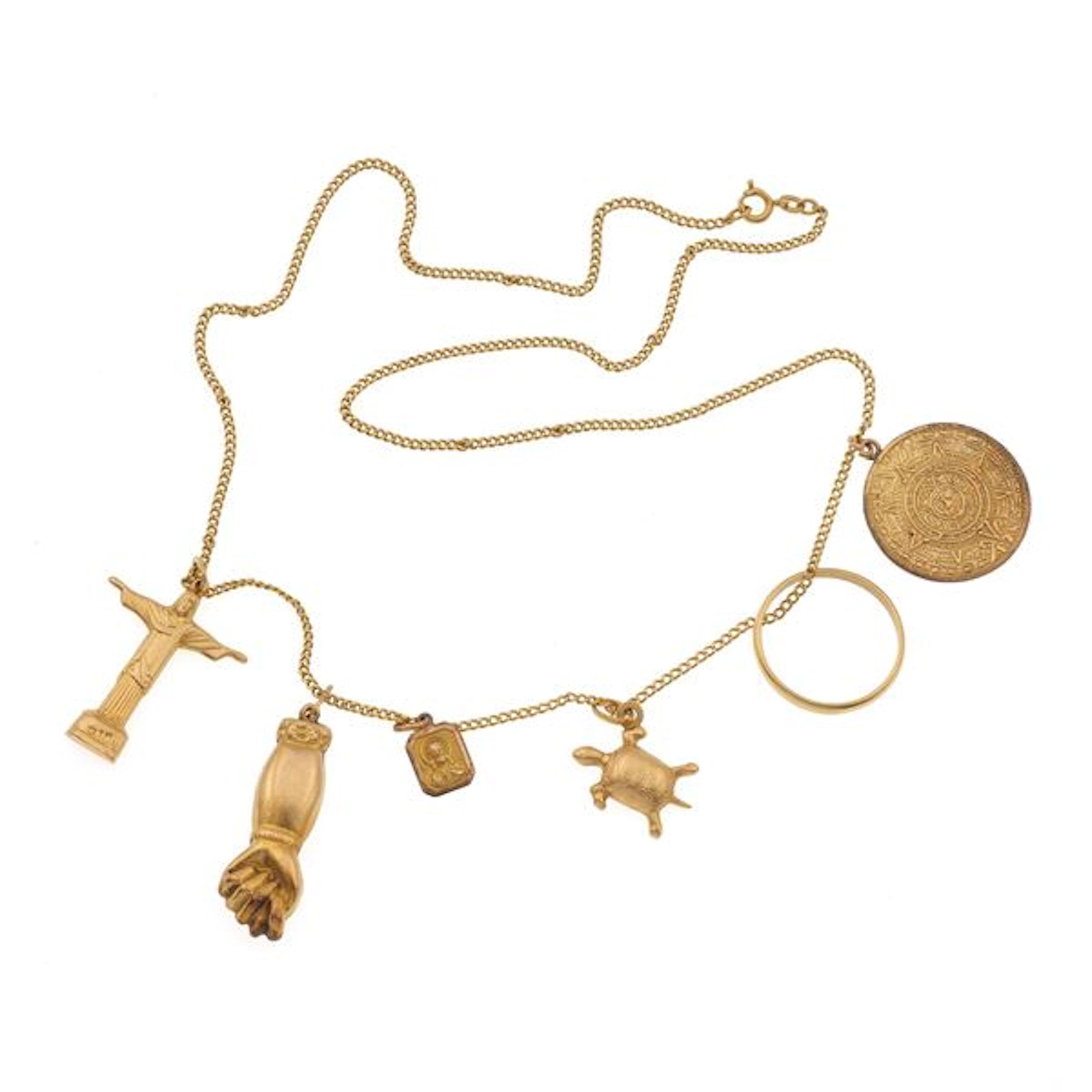 Gold, low-karat gold and metal chain with charms