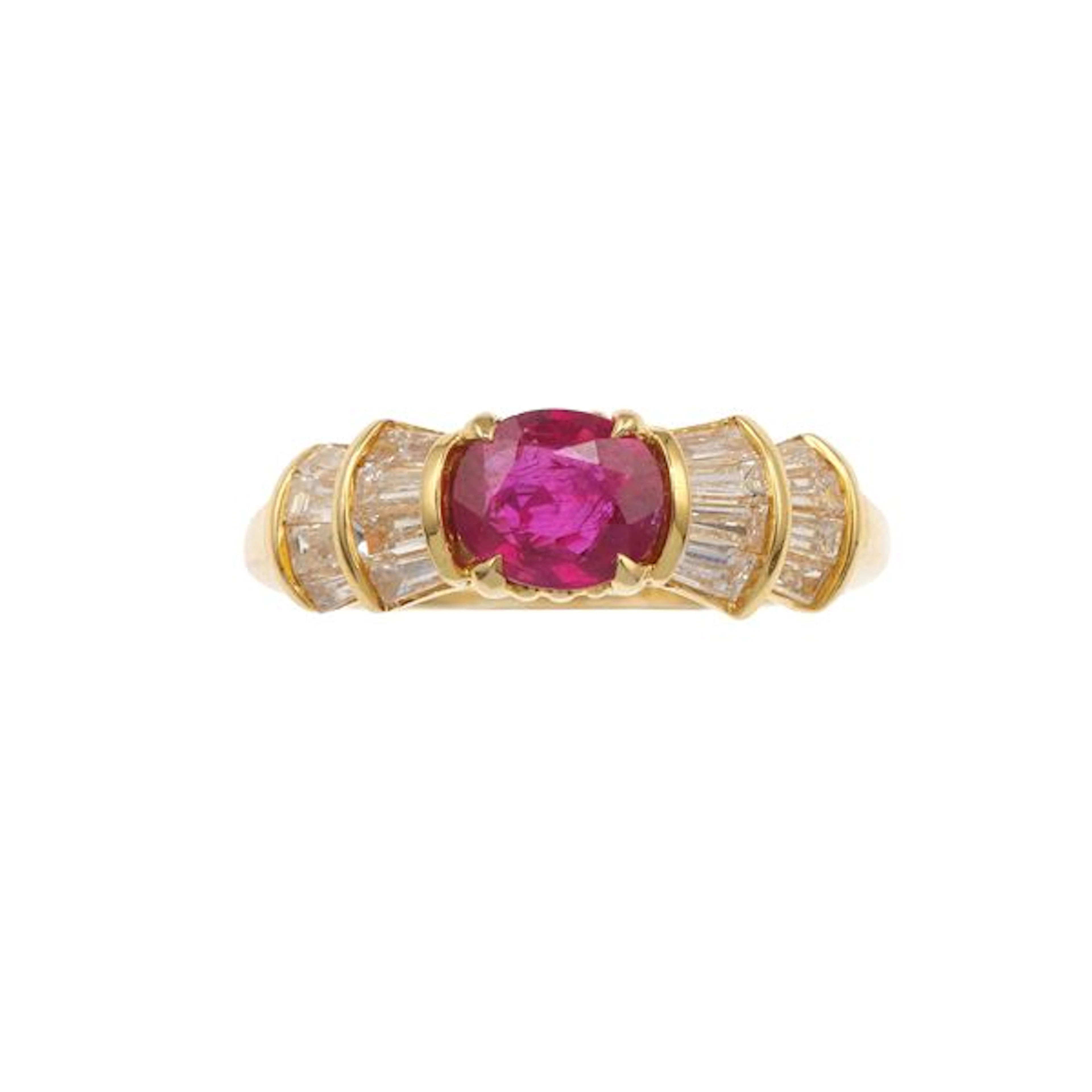 Ruby, diamond and gold ring. Signed A. Reza with French assay and