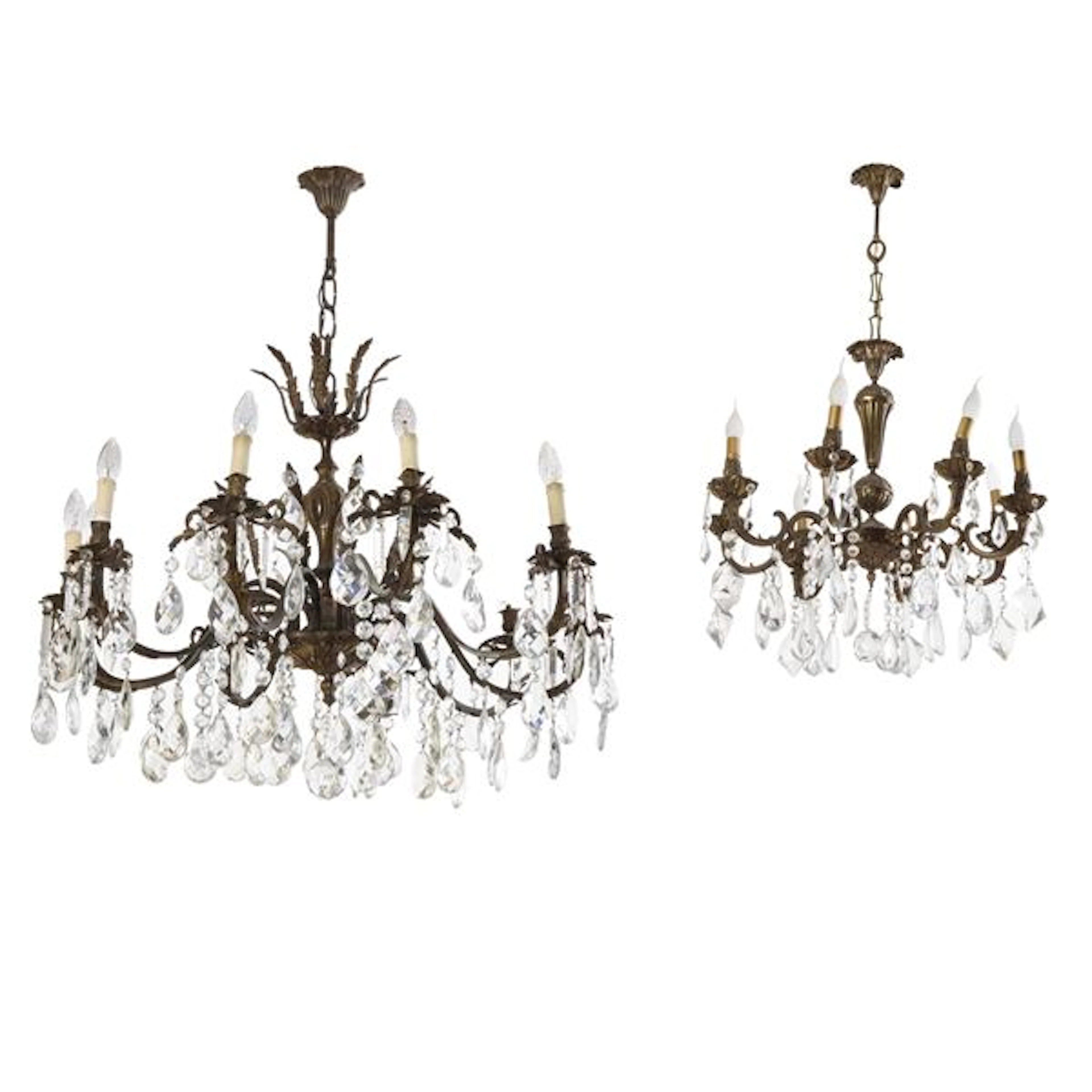 Lampadario a 8 luci in ottone e cristalli