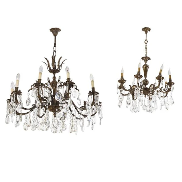 Lampadario a 8 luci in ottone e cristalli