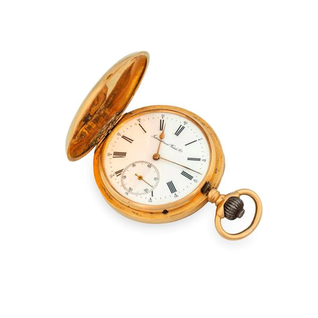 Savonette in oro giallo 18k, quadrante smalto bianco con numeri Romani