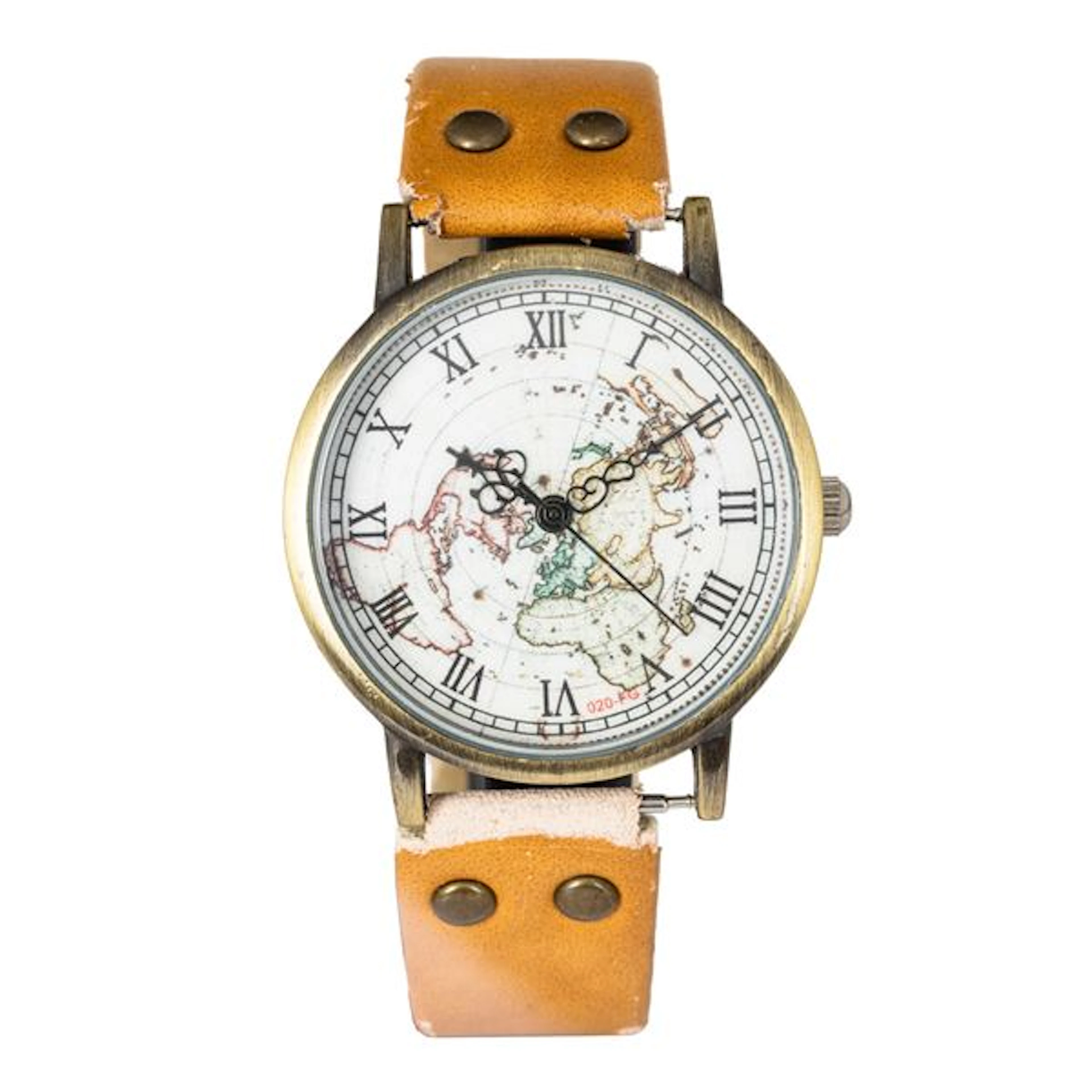 Orologio in metallo, quadrante decorato con mappa geografica, movimento