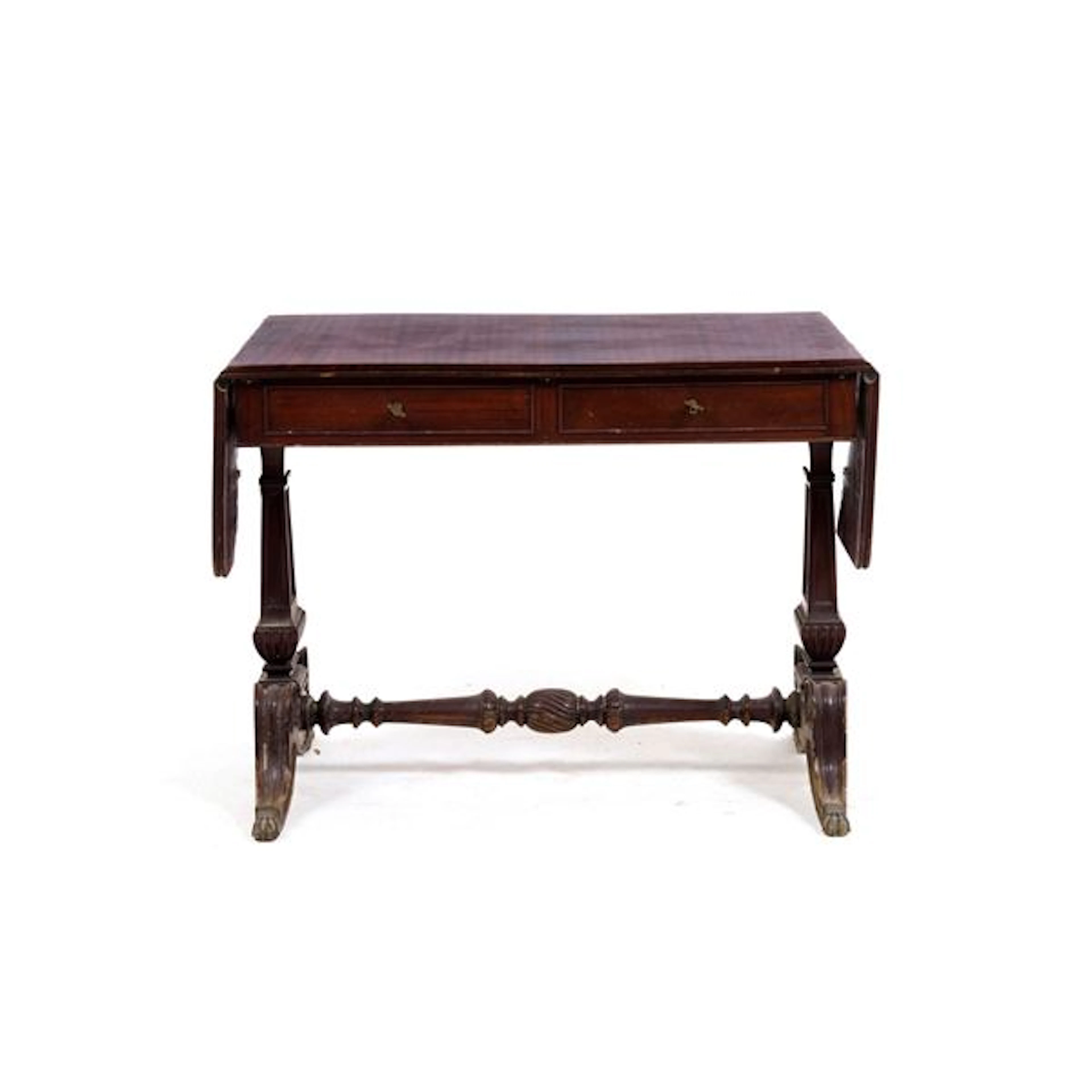 Scrivania con piano ad alette in legno intagliato. XX secolo
