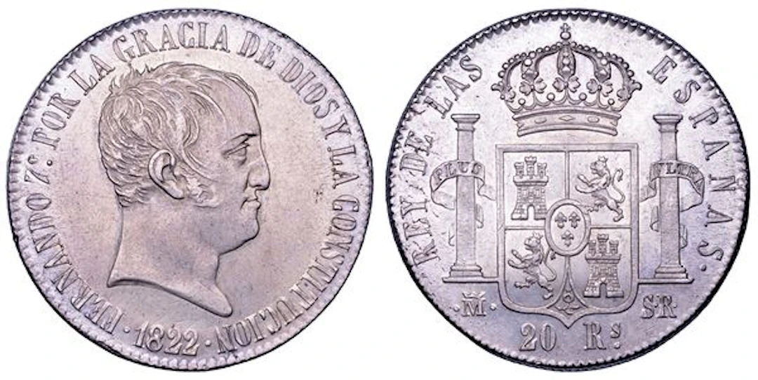 FERNANDO VII, 1808-1833. SPAGNA. 20 reales 1822. Madrid.