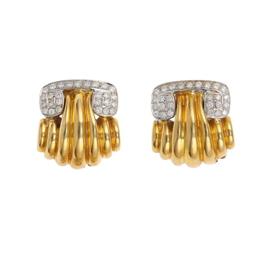 Pair of diamond and gold clips
