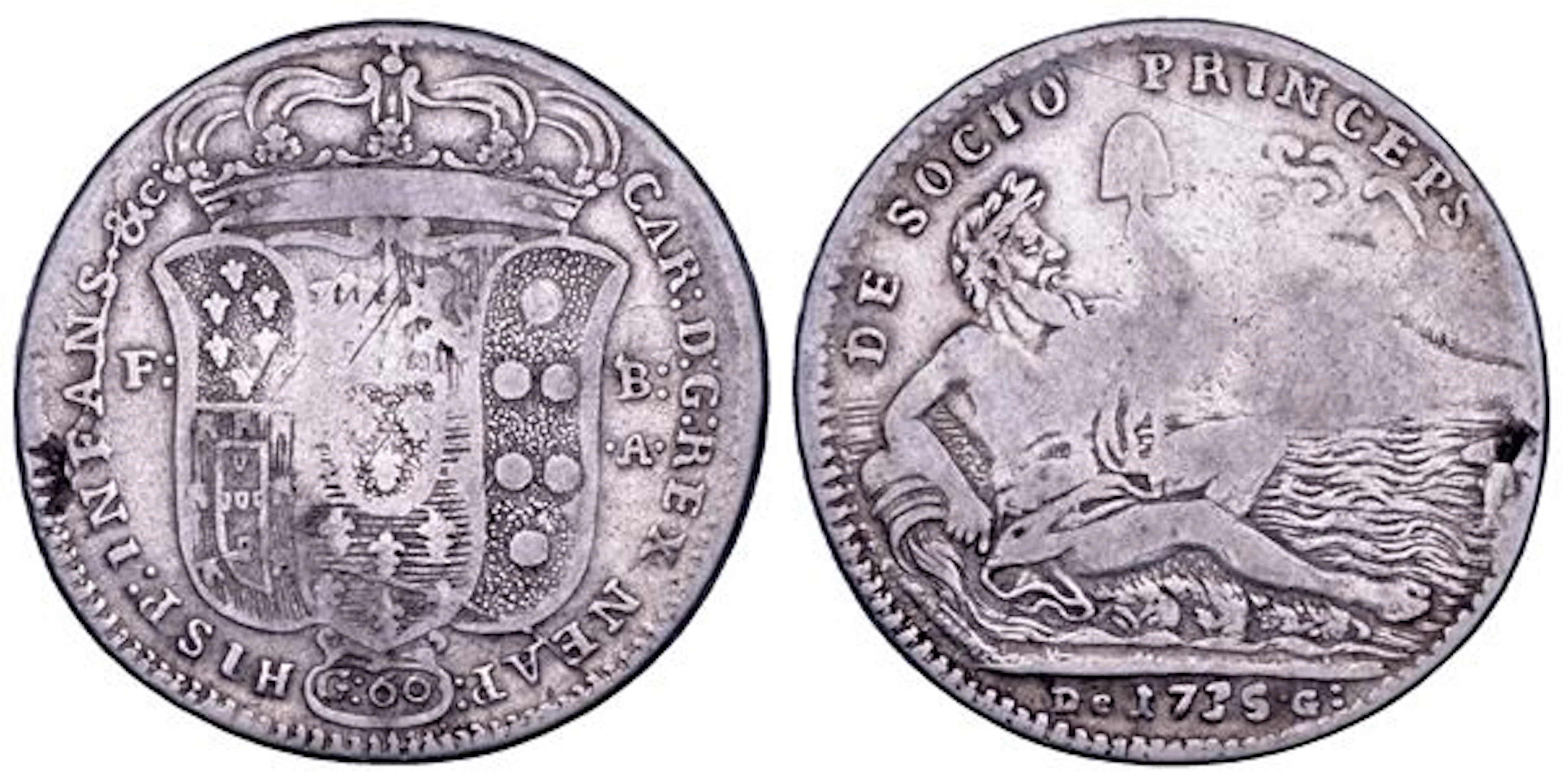 NAPOLI. CARLO DI BORBONE, 1734-1759. Mezza piastra da 60 grana 1735.