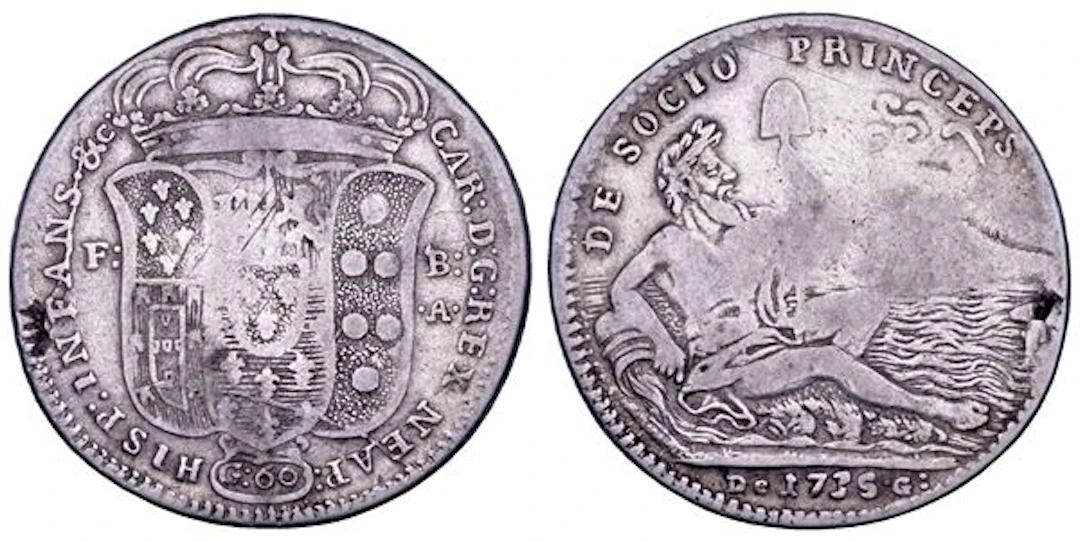 NAPOLI. CARLO DI BORBONE, 1734-1759. Mezza piastra da 60 grana 1735.