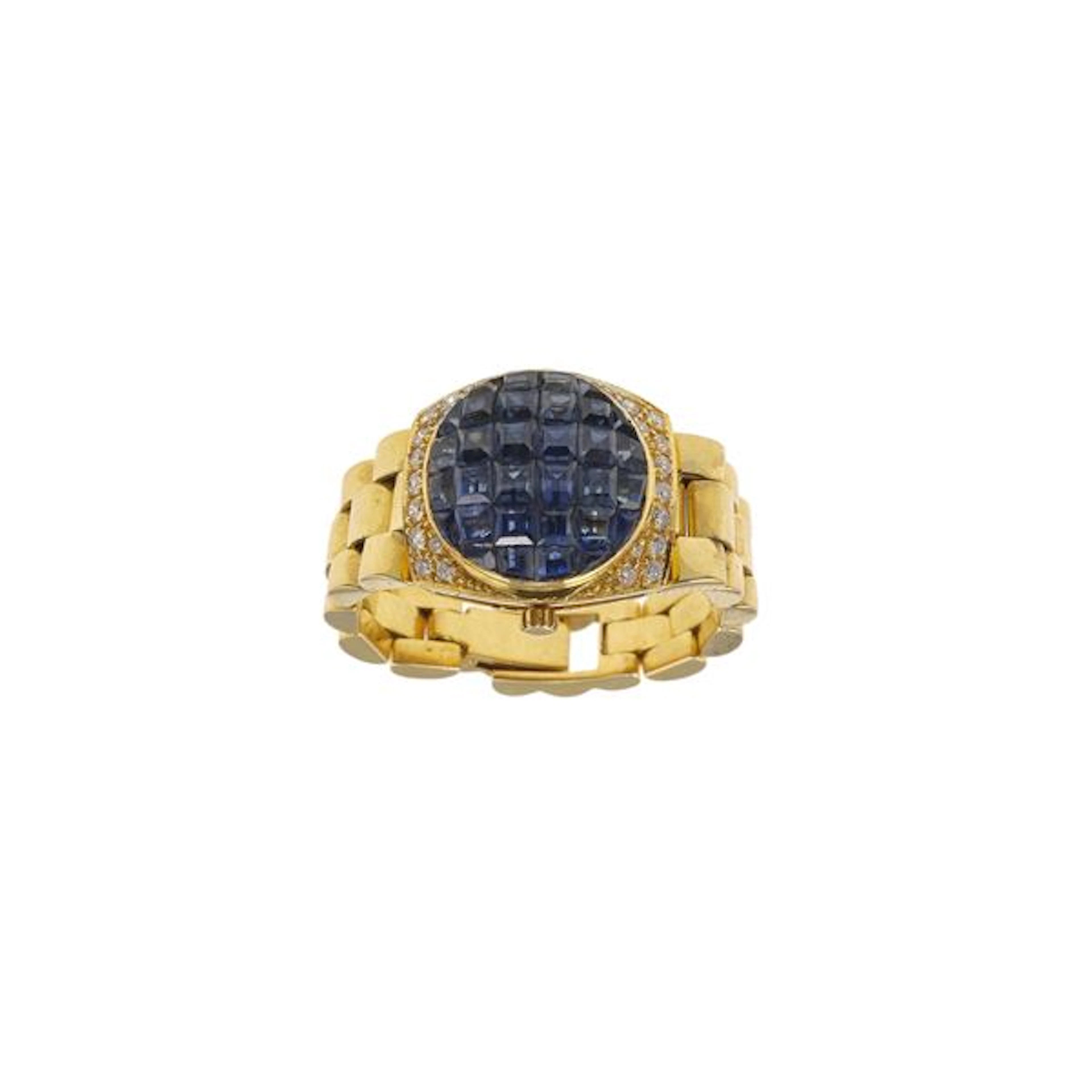 Sapphire, diamond and gold ring