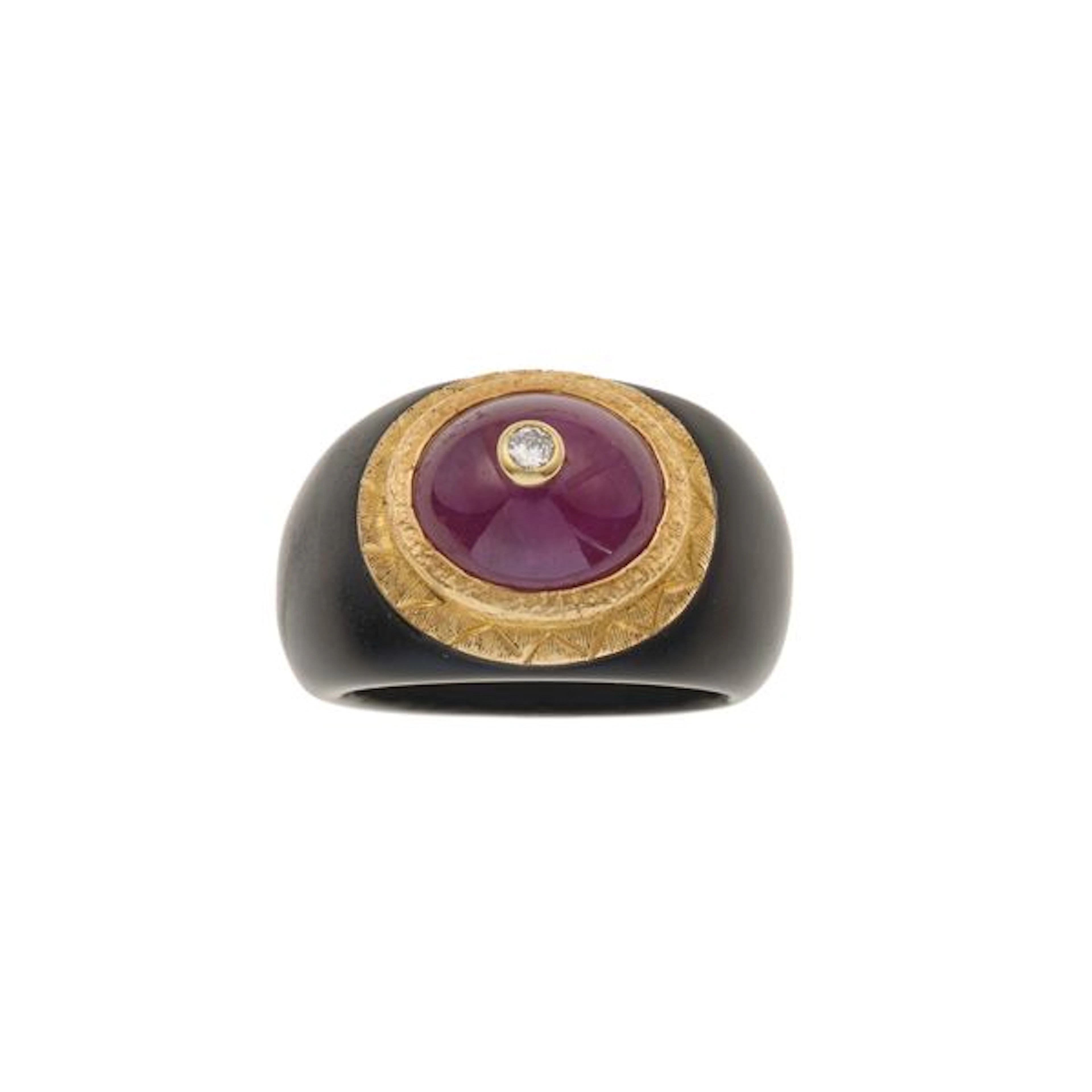 Ruby, diamond, resin and gold ring