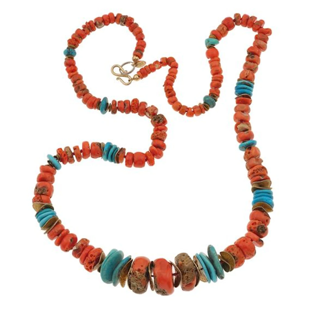 Coral, turquoise and siver necklace