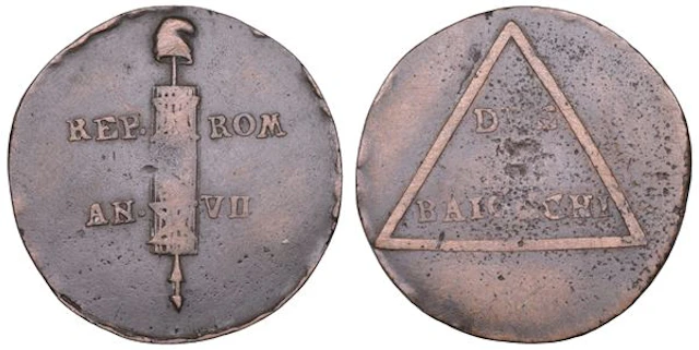 REPUBBLICA ROMANA - PERUGIA (o ROMA), 1798-1799. 2 Baiocchi VII (1799).