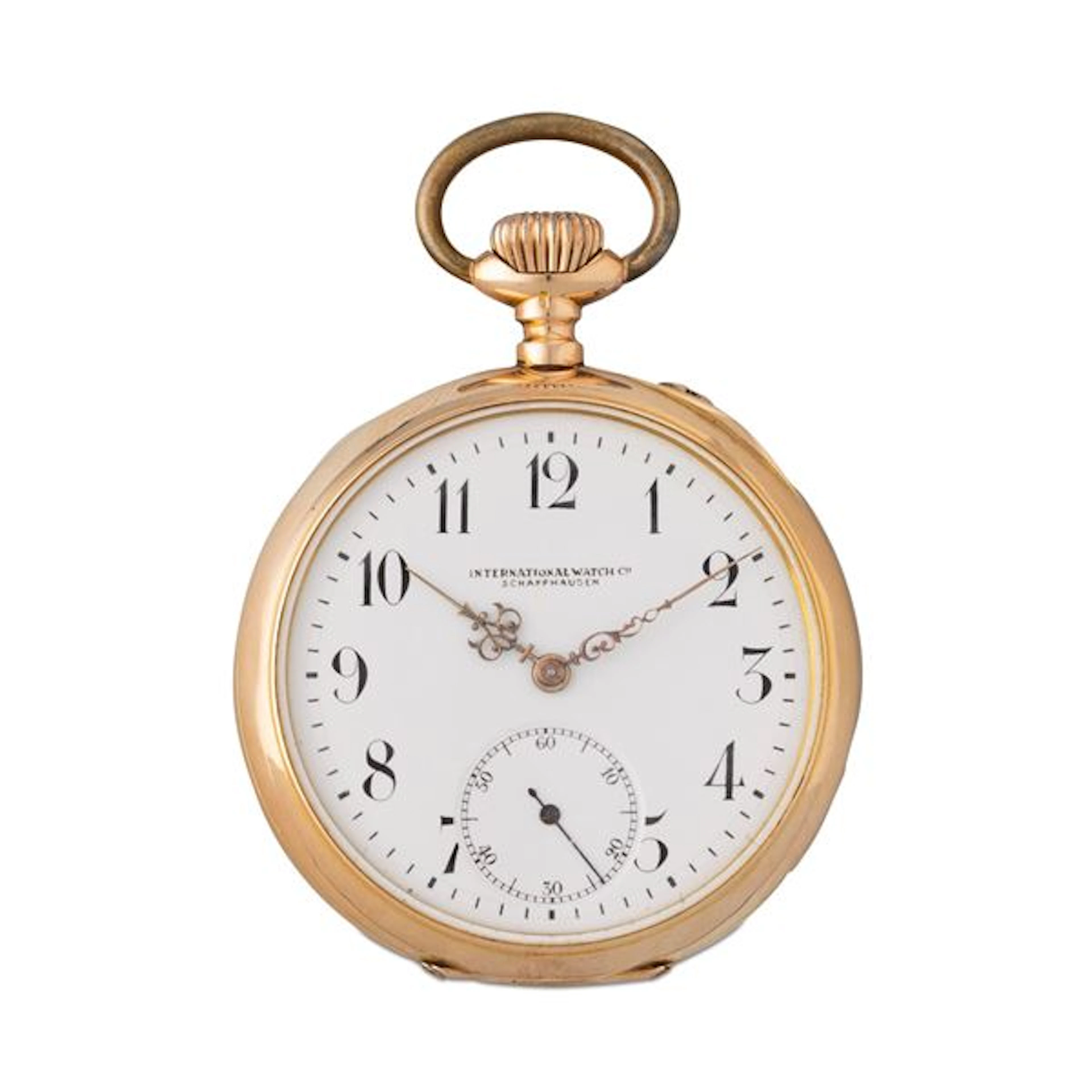 Orologio da tasca in oro giallo 14k, quadrante bianco con lancette
