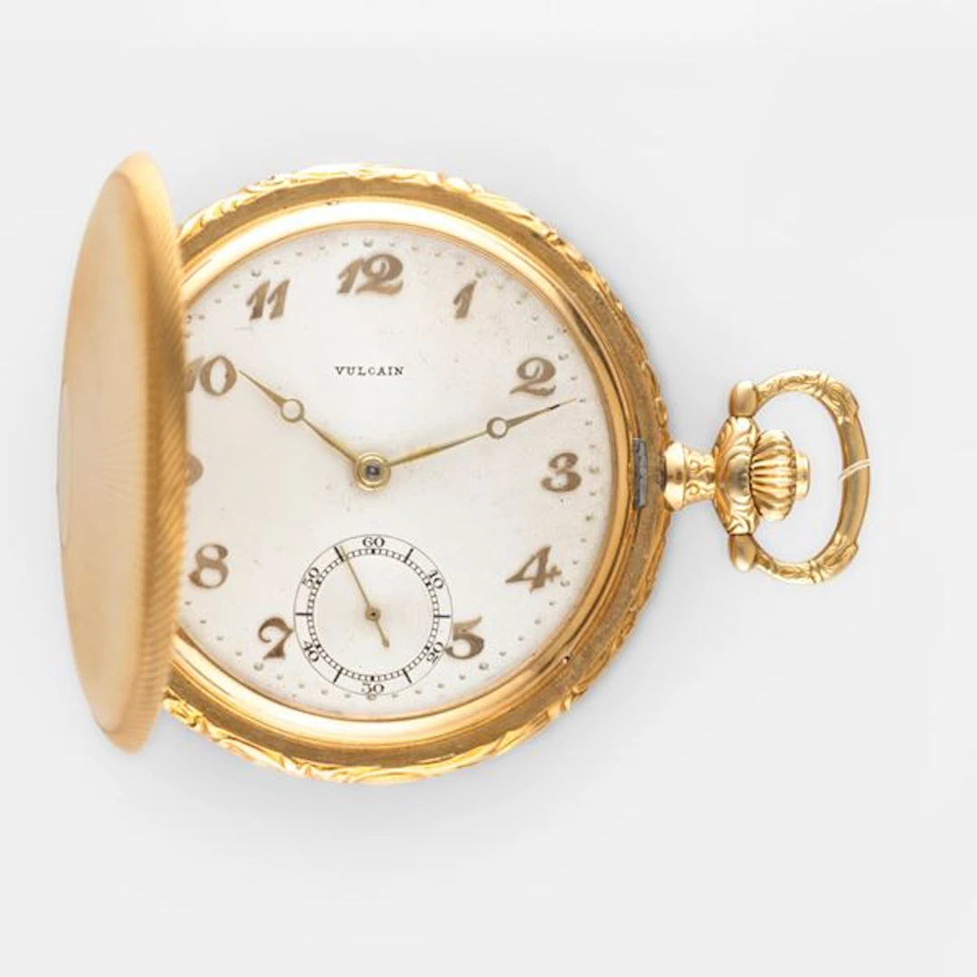 Savonette in oro giallo 18k con cassa decorata, quadrante argentè