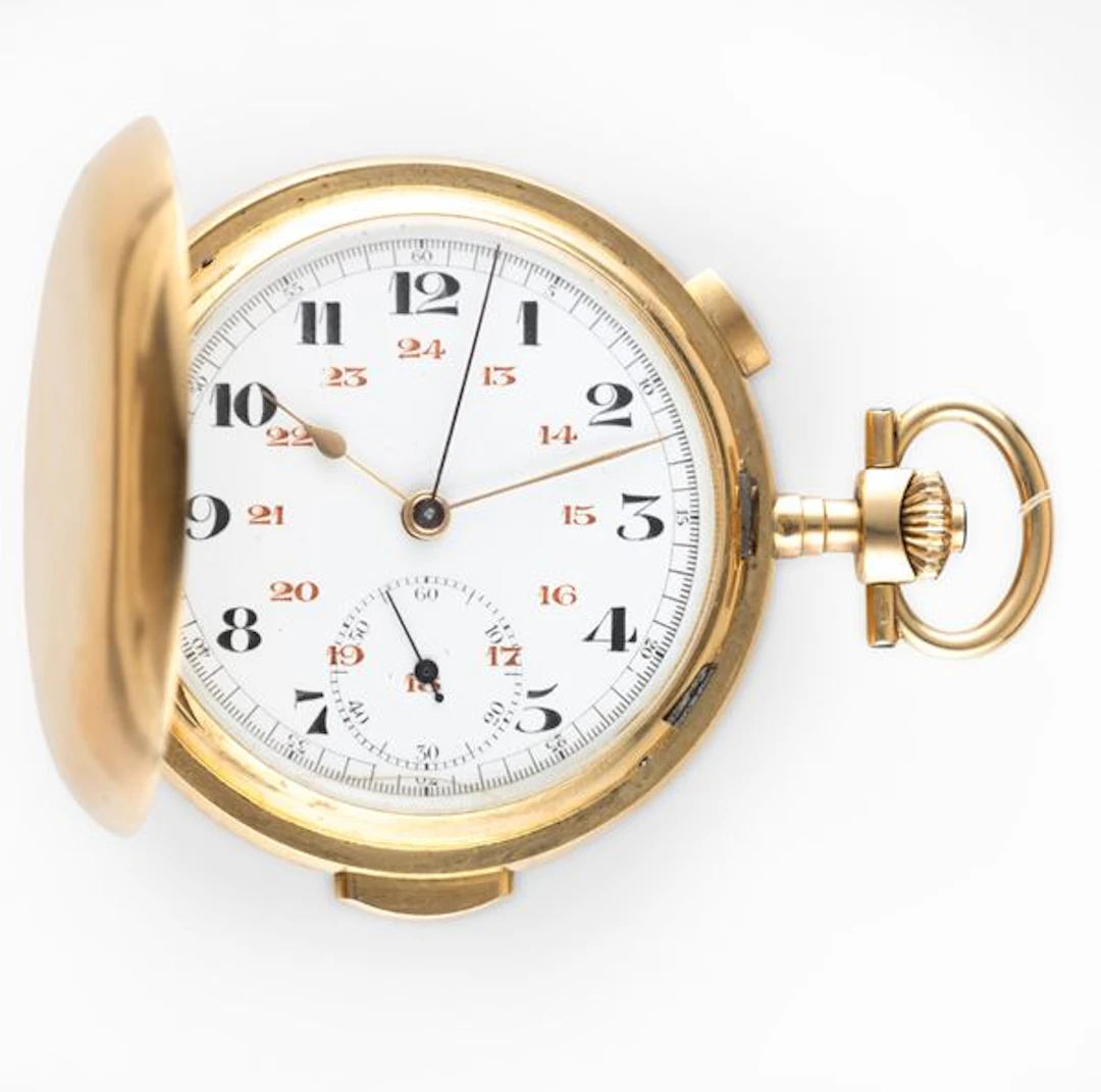 Savonette in oro giallo 18k a ripetizione minuti, quadrante smalto