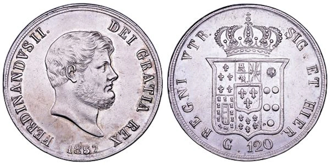 NAPOLI. FERDINANDO II DI BORBONE, 1830-1859. Piastra da 120 Grana 1857.