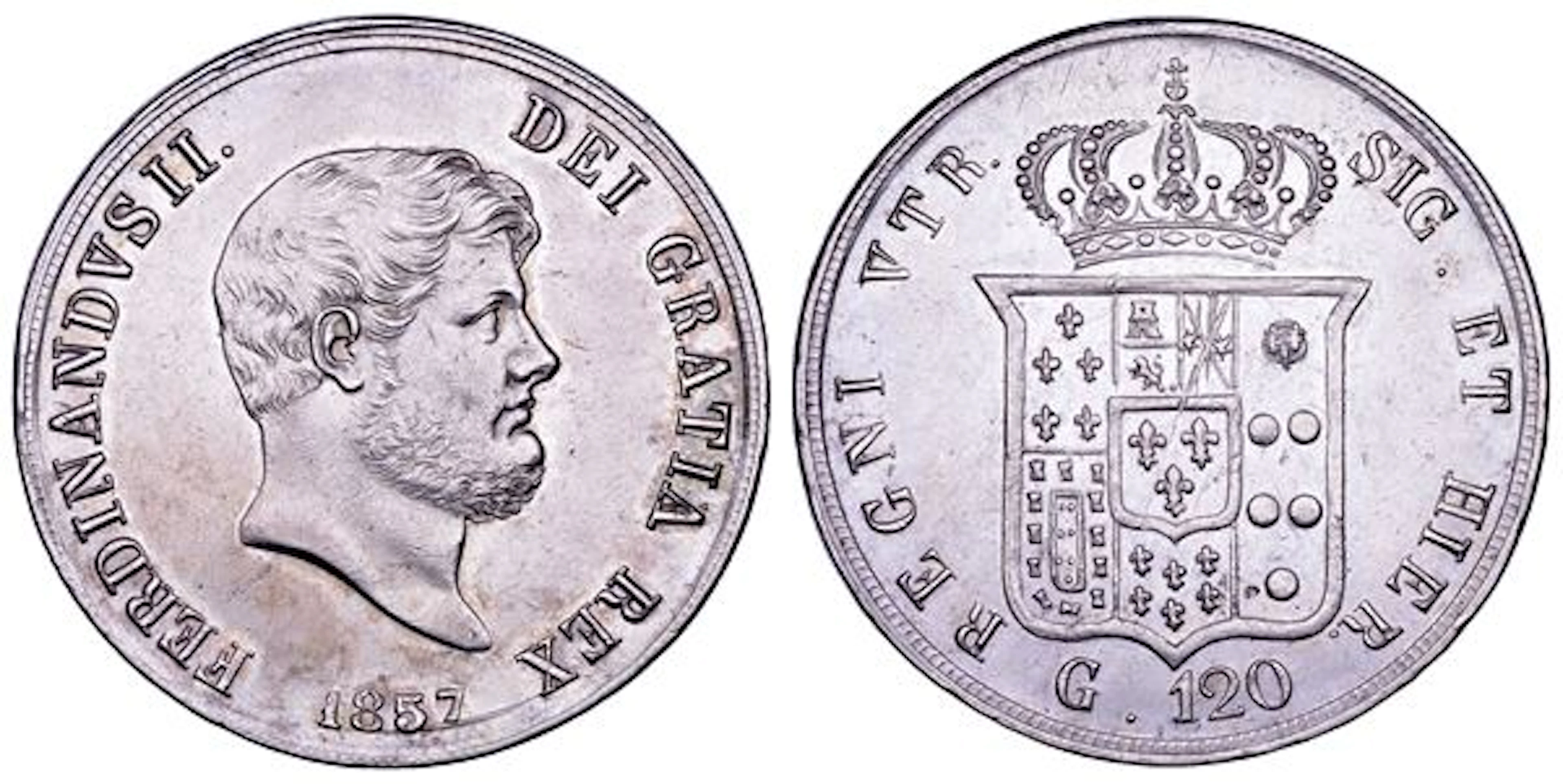 NAPOLI. FERDINANDO II DI BORBONE, 1830-1859. Piastra da 120 Grana 1857.