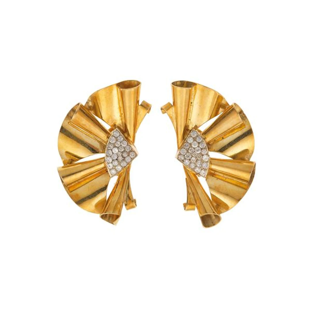 Pair of diamond and gold earrings