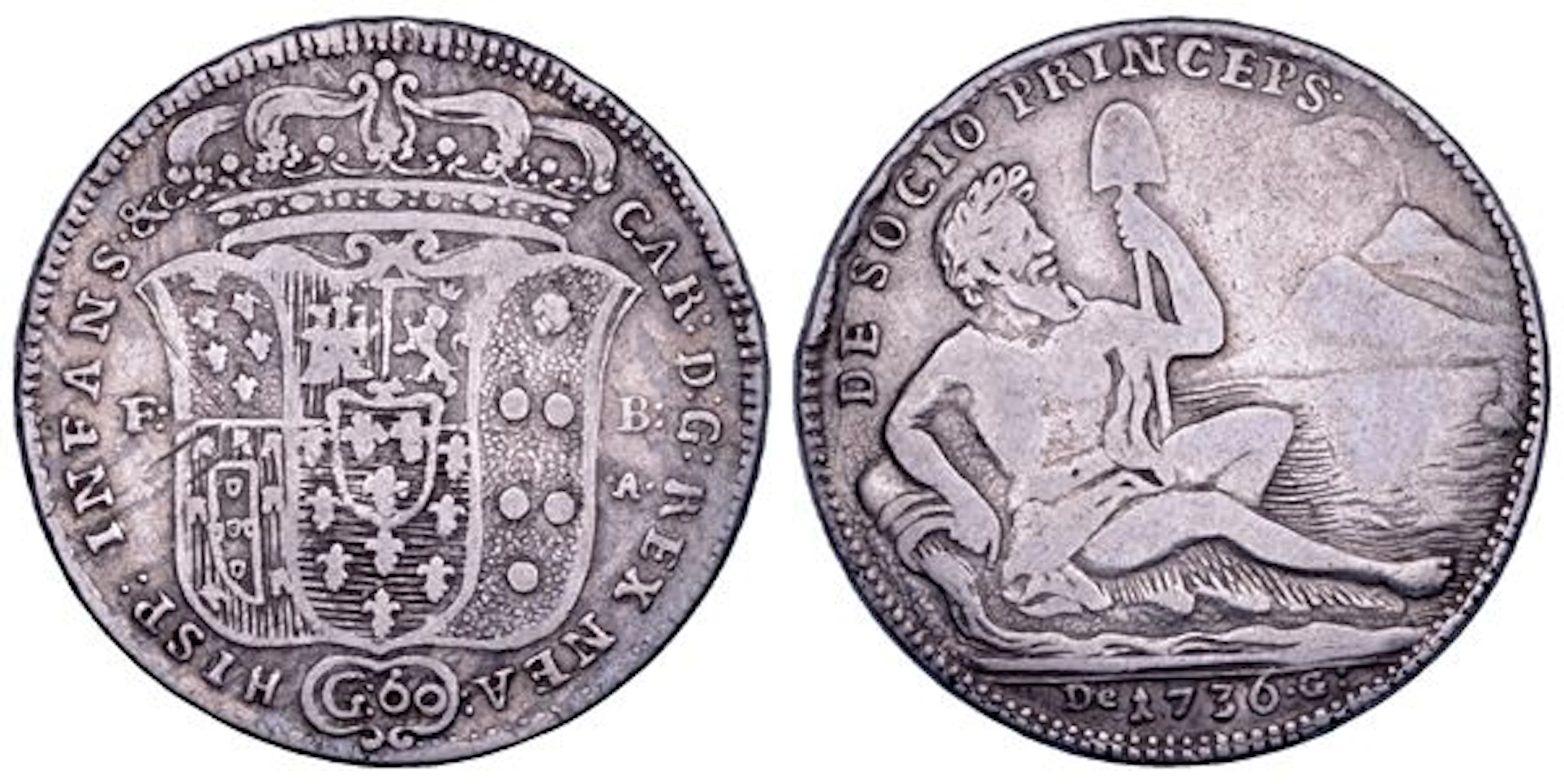 NAPOLI. CARLO DI BORBONE, 1734-1759. Mezza piastra da 60 grana 1736.