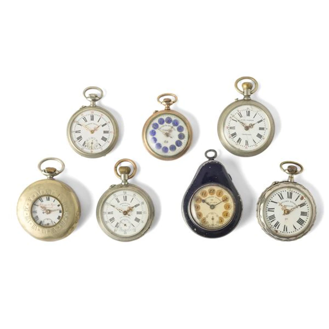Lotto di sette orologi da tasca Sistema Roskopf