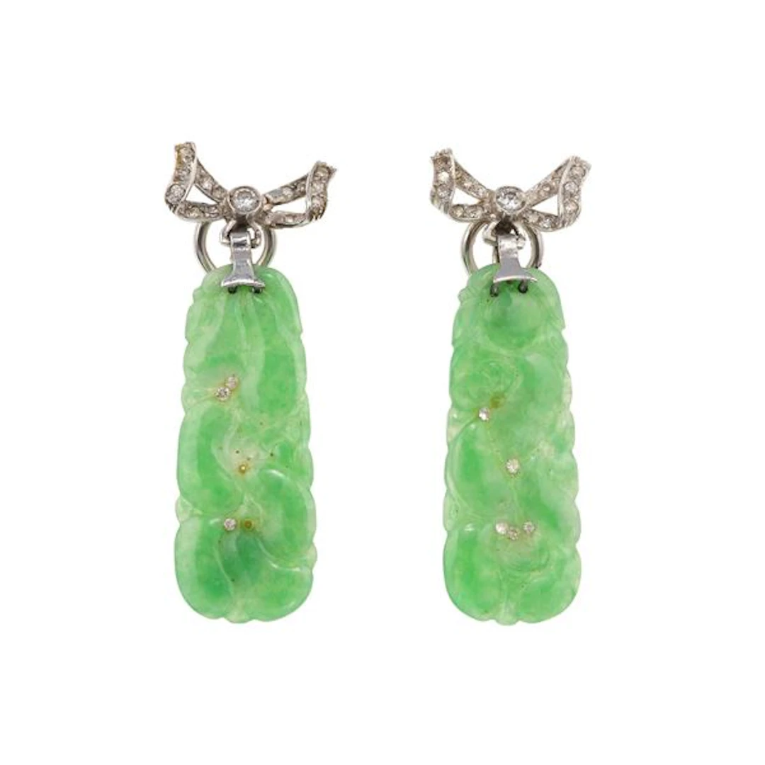Pair of jadeite, diamond and gold earrings