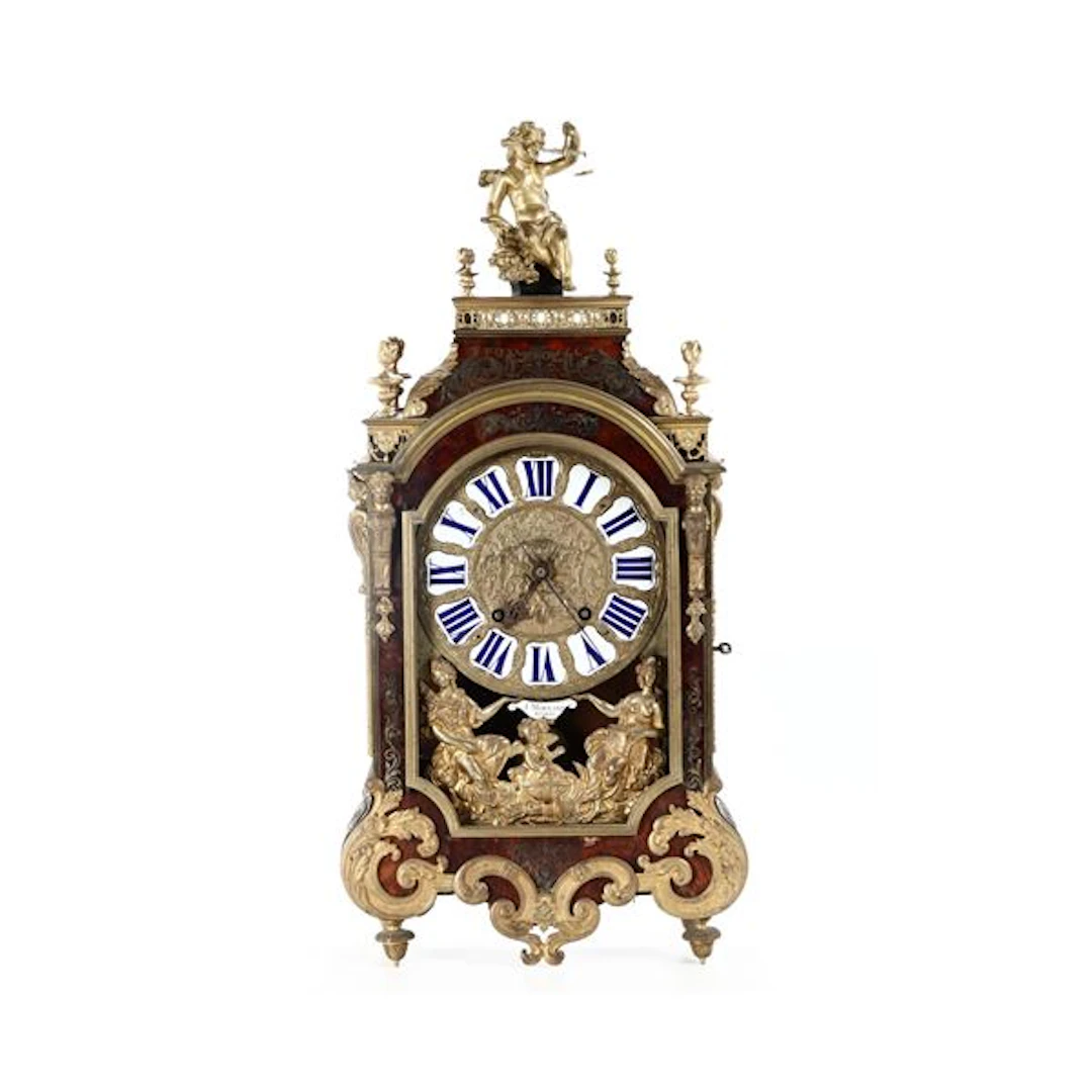 Pendola da tavolo con decori di gusto boulle, J.Mornand a Paris, XIX secolo