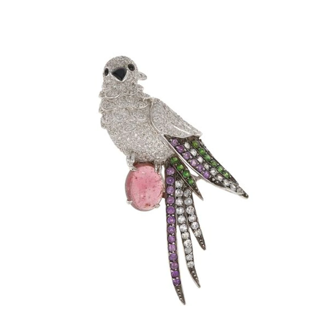 Diamond, gem-set and gold "parrot" brooch