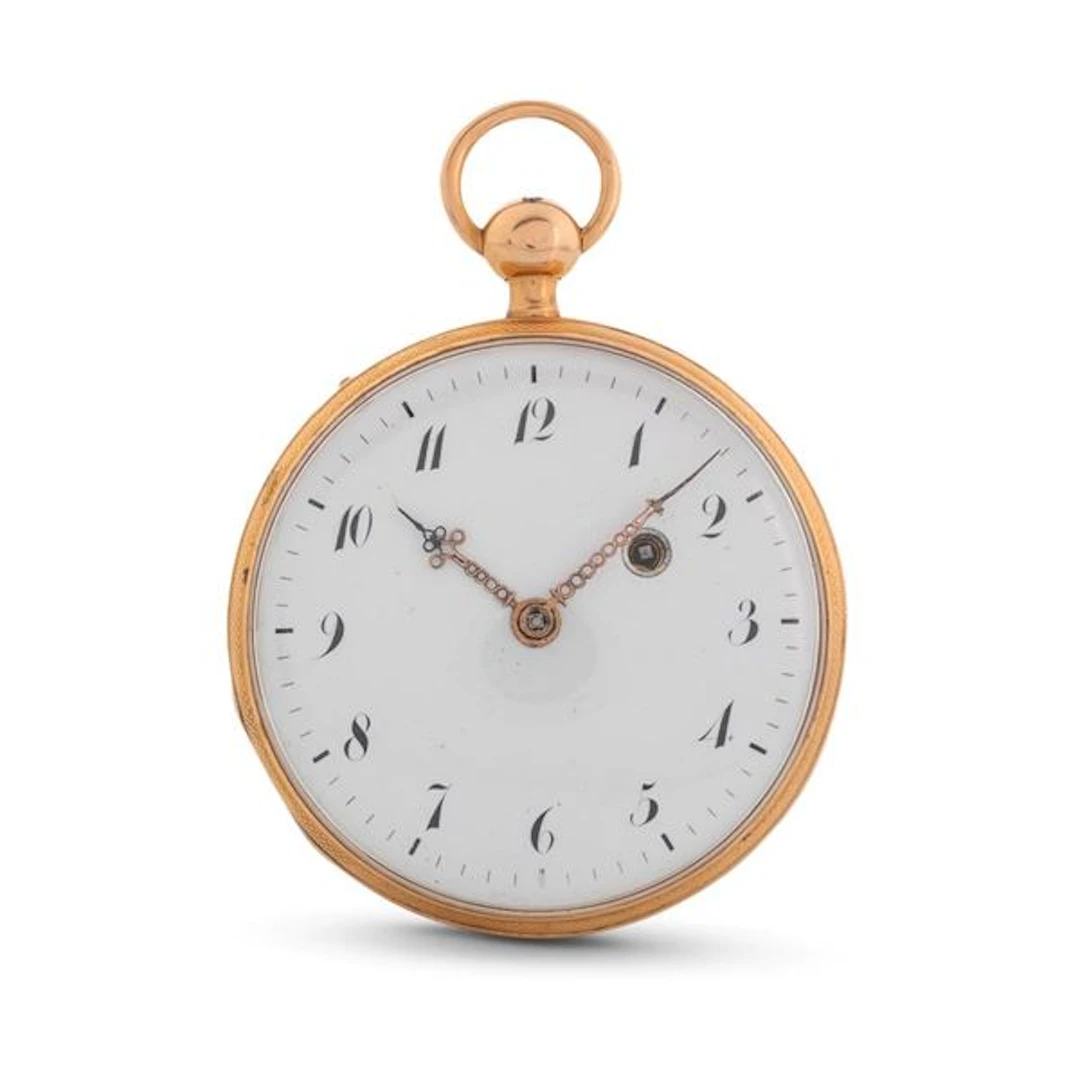 Orologio da tasca in oro 18k, quadrante bianco con numeri Arabi, carica