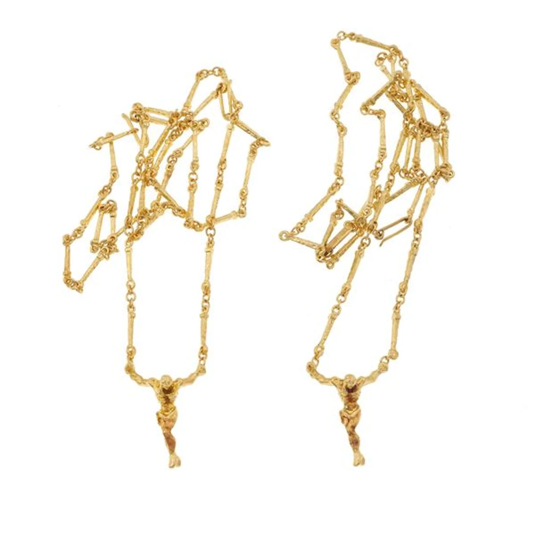 "Christo De San Juan De La Cruz", two gold necklaces. Signed and numbered