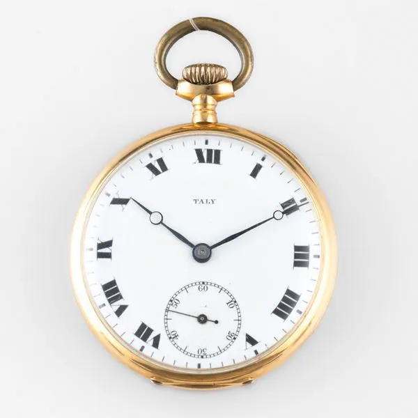Orologio da tasca in oro giallo 18k, quadrante smalto bianco con lancette